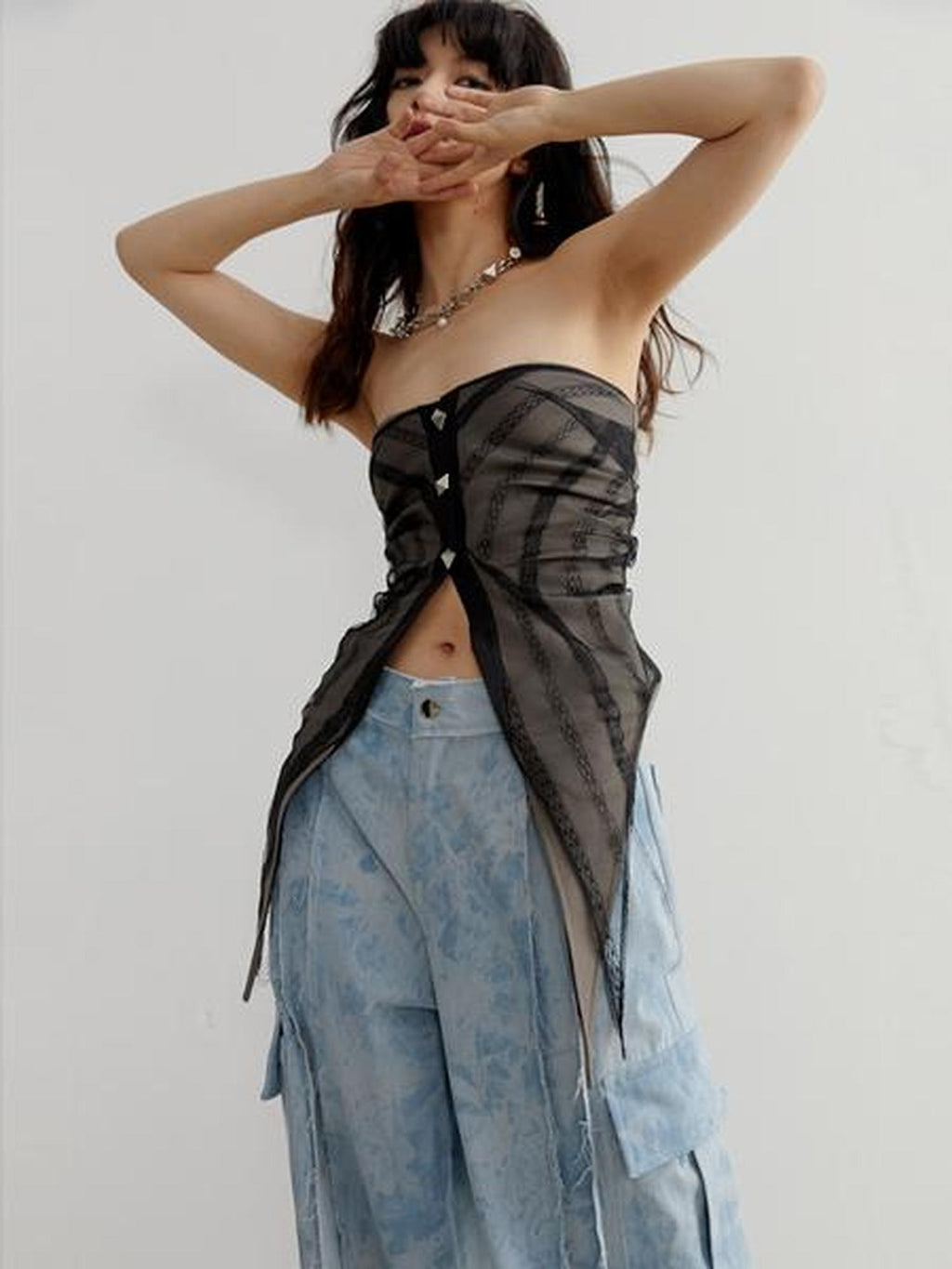 Jnylon studios Green Punk Retro Lace Adjustable Slimming Women's Polyester Tube Tops