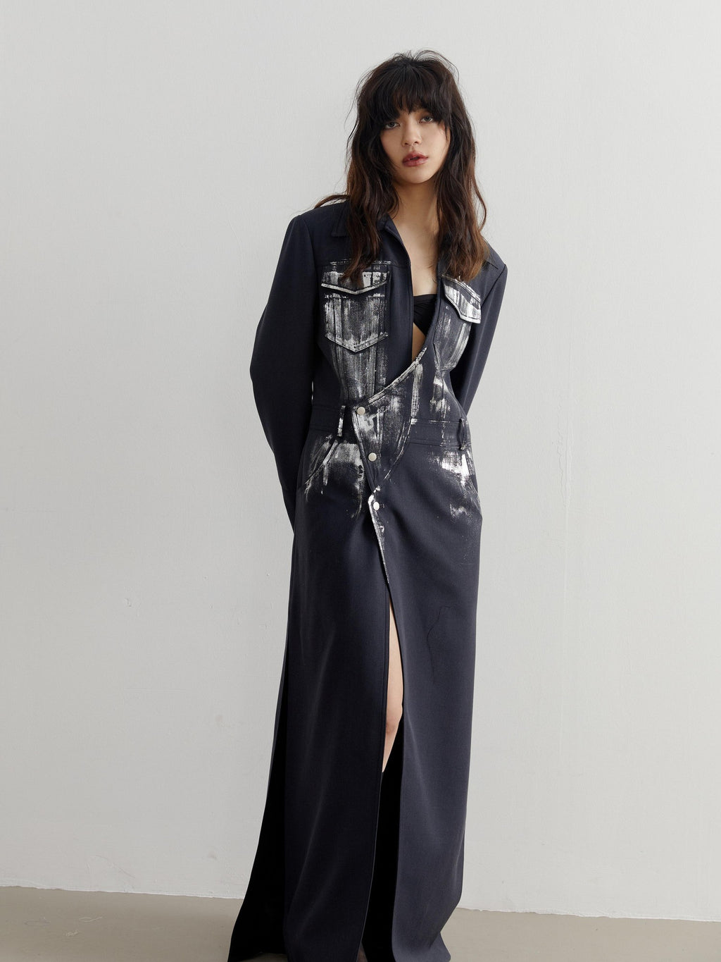 Jnylon studios Handmade Silver Brushed Extra Long Rock Artist Women's Polyester Blazers