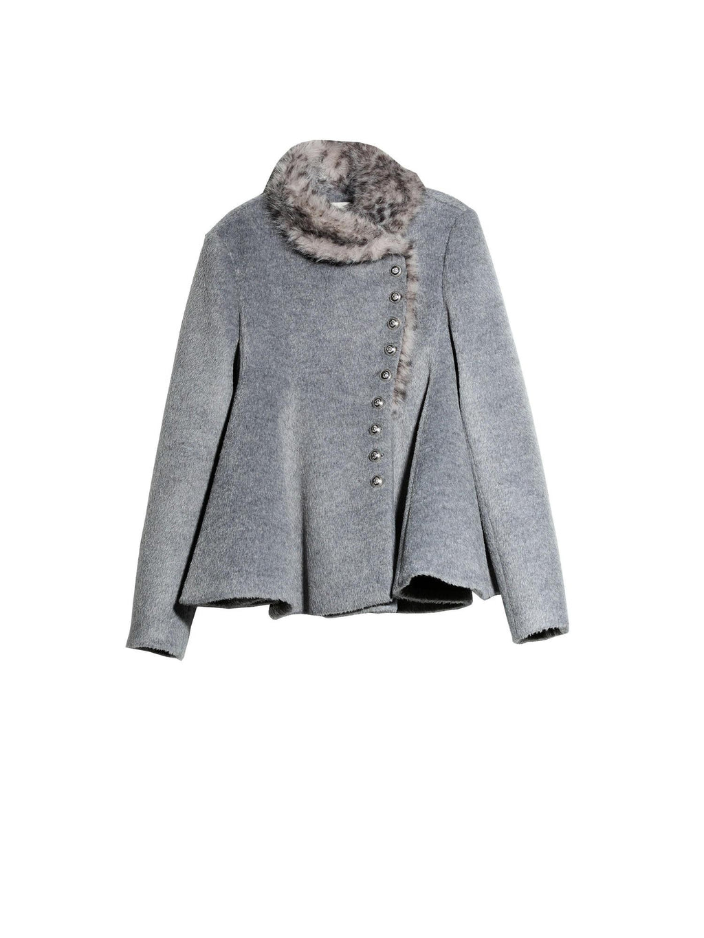 Jnylon studios Leopard Print Faux Fur Collar Asymmetric Button Wool Blend Women's Cropped Jackets