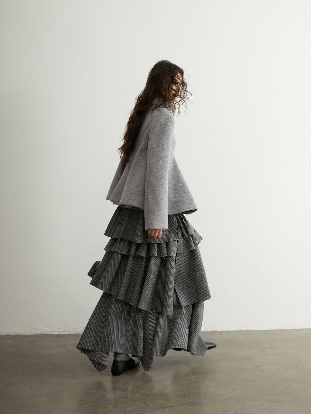 Jnylon studios Leopard Print Faux Fur Collar Asymmetric Button Wool Blend Women's Cropped Jackets