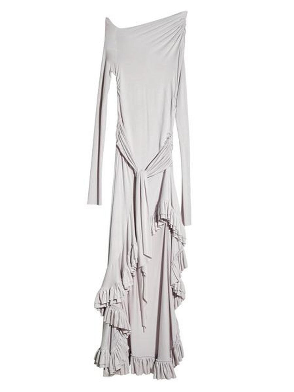 Jnylon studios Light Gray Off Shoulder Lace Irregular Hem Women's Recycled Casual Maxi Dresses