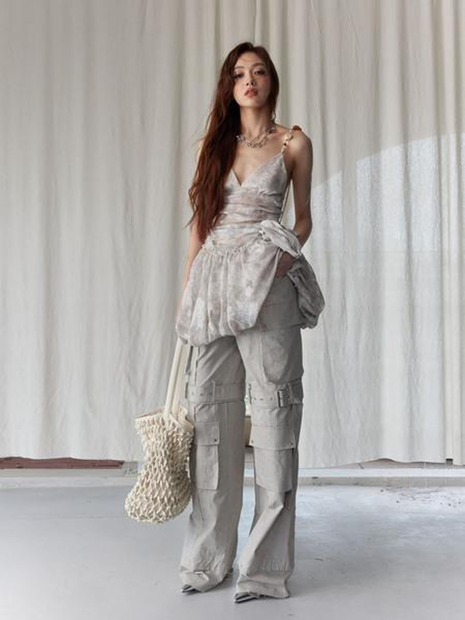 Jnylon studios Lime White Workwear Detachable Two Way Pocket Women's Heavy Cotton Cargo Pants