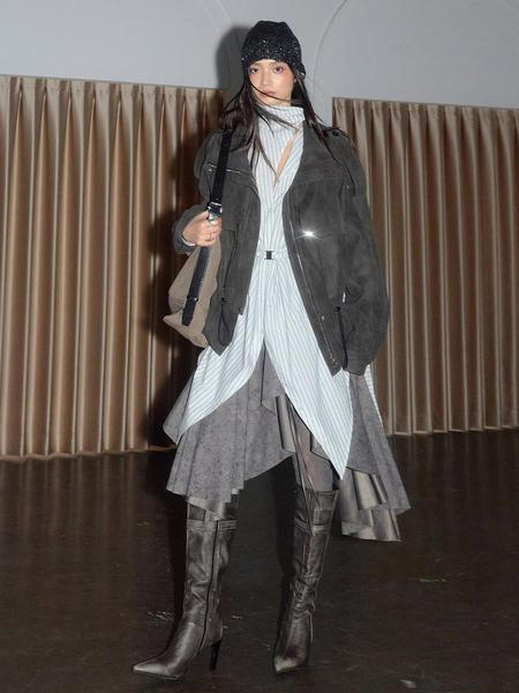 Jnylon studios Matte Distressed Cargo Drawstring Women's Lambswool Lined Pu Leather Jackets