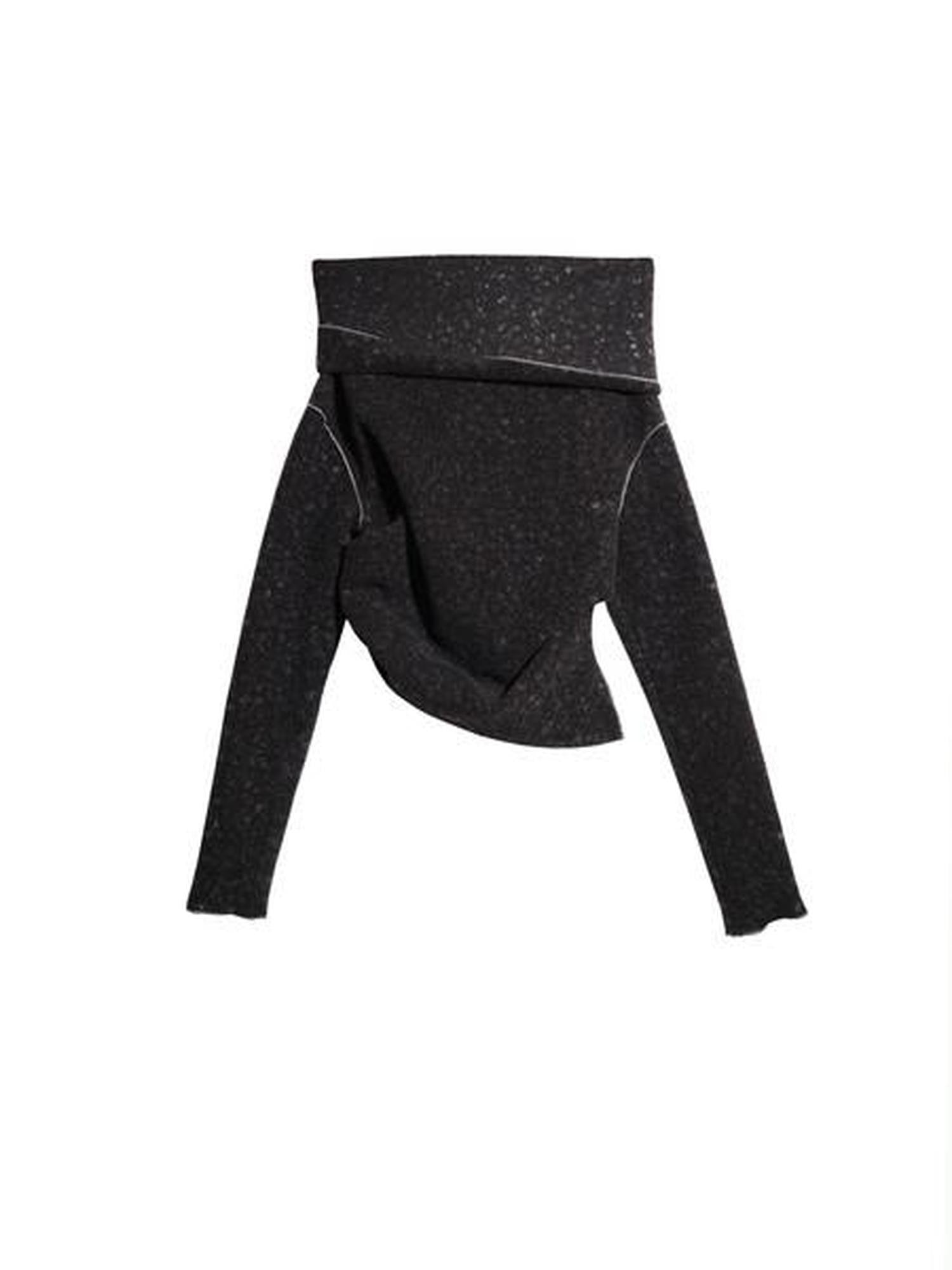 Jnylon studios Mottled Black Versatile Pile Collar Women's Stretch Tweed Cropped Jackets