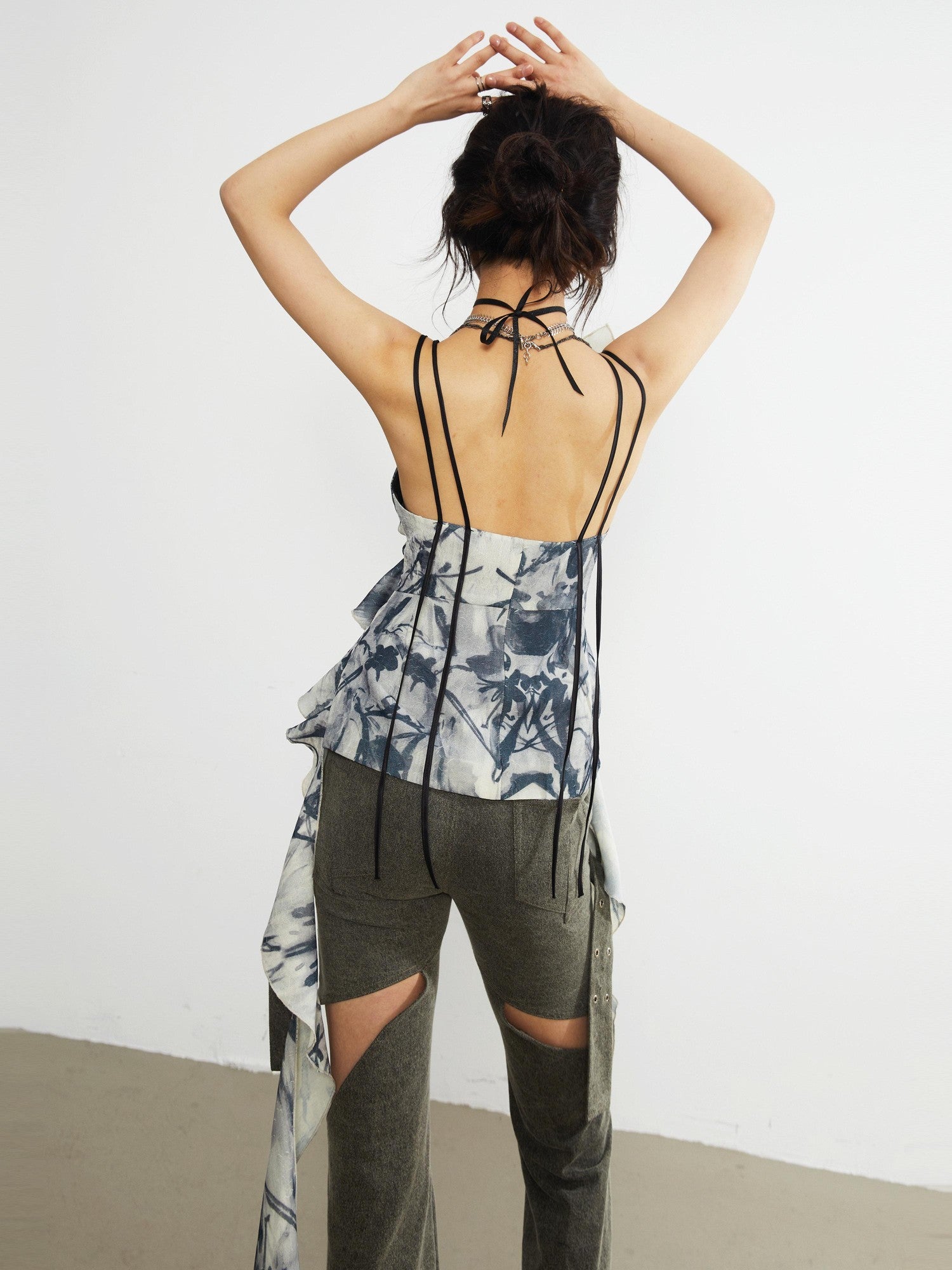 Jnylon studios Punk Gothic Dark Romantic Print Ruffle Square Neck Women's Polyester Camisoles