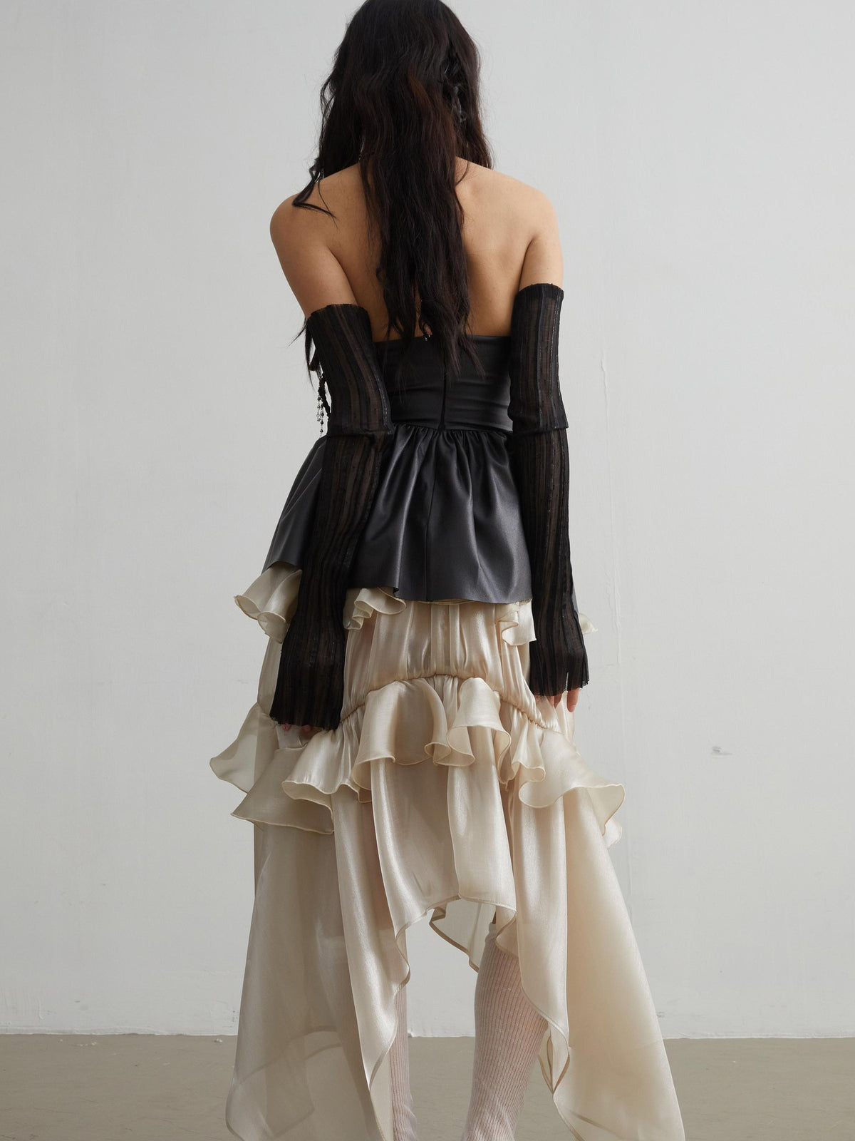 Jnylon studios Punk Ruffle Cutout Matte Pu Faux Leather Women's Tube Tops