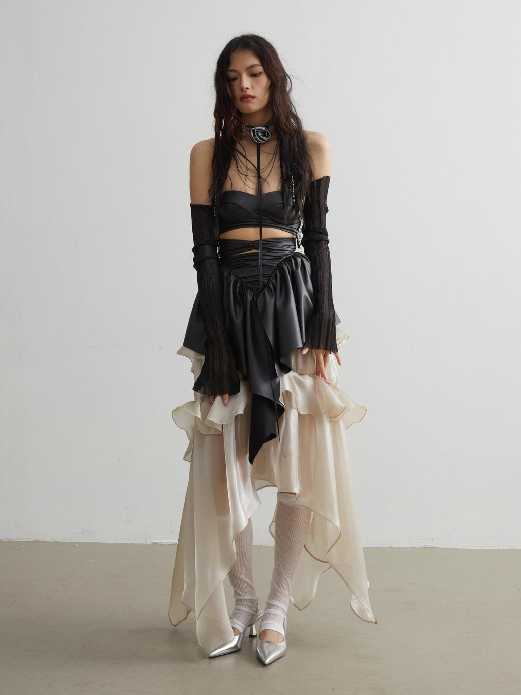 Jnylon studios Punk Ruffle Cutout Matte Pu Faux Leather Women's Tube Tops