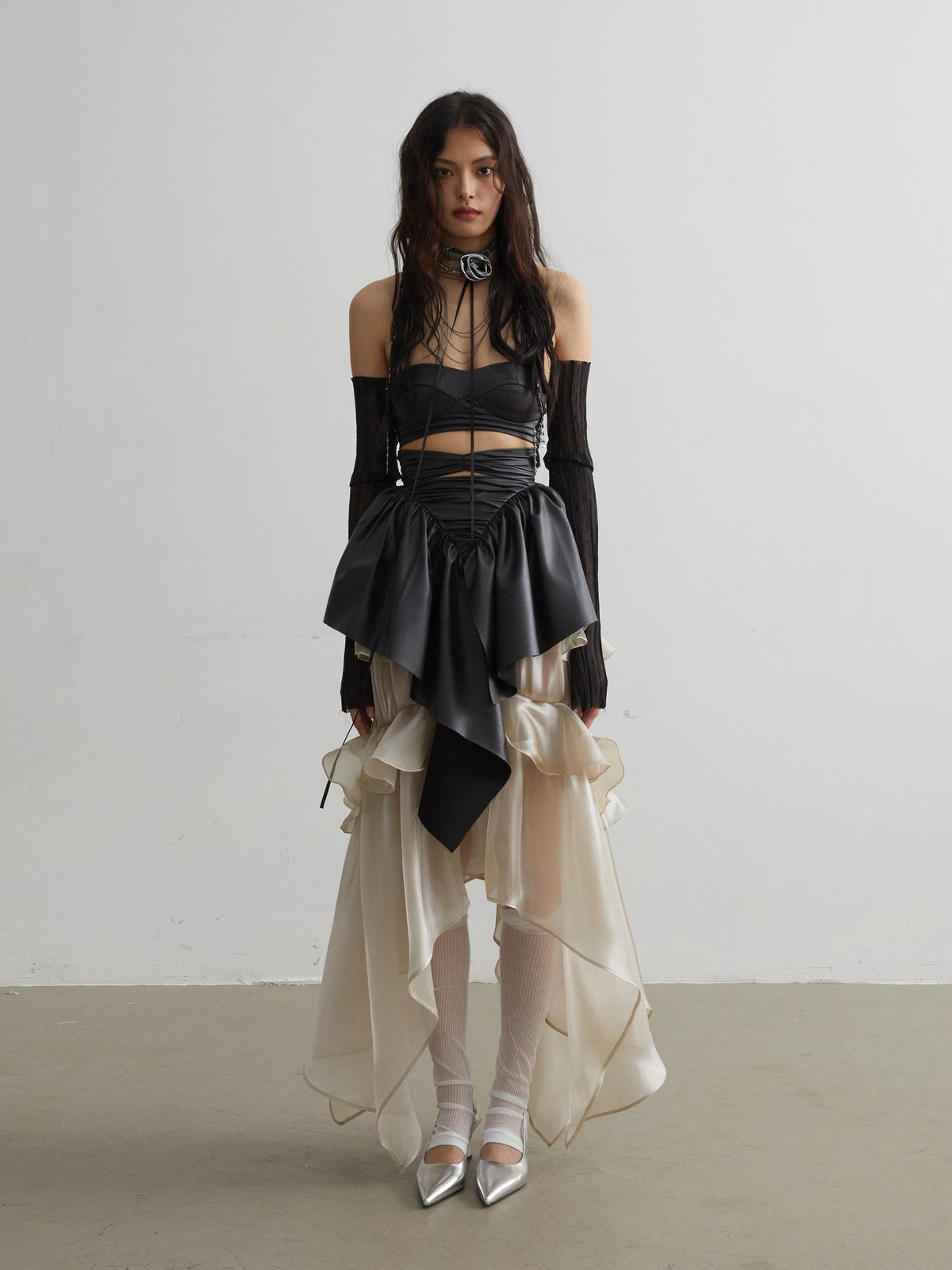 Jnylon studios Punk Ruffle Cutout Matte Pu Faux Leather Women's Tube Tops