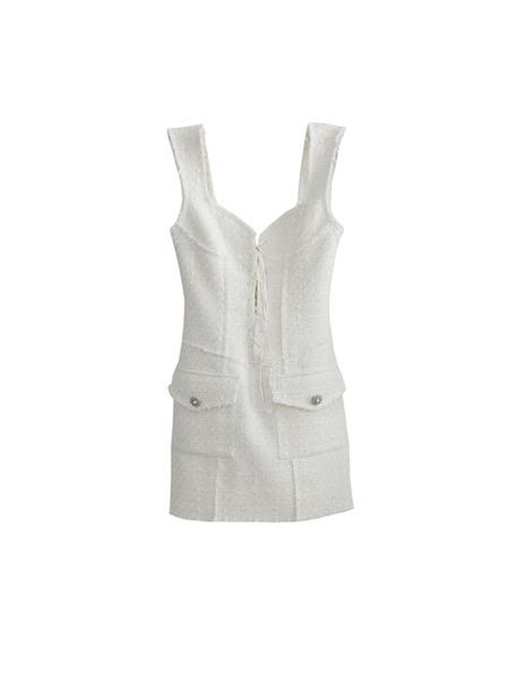 Jnylon studios Pure White Vintage Elegant Tie Detail Sleeveless Women's Slip Mini Dresses