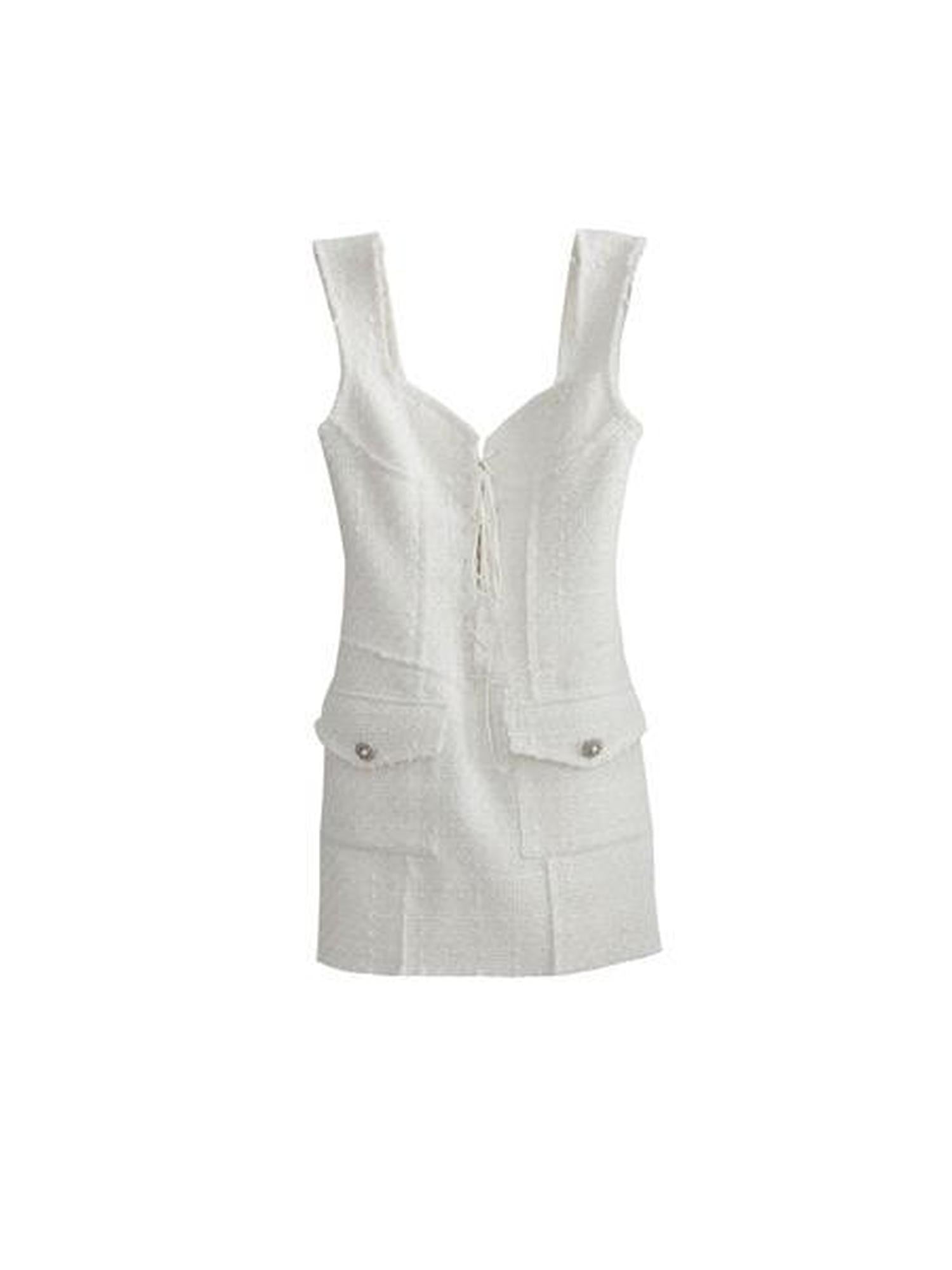 Jnylon studios Pure White Vintage Elegant Tie Detail Sleeveless Women's Slip Mini Dresses