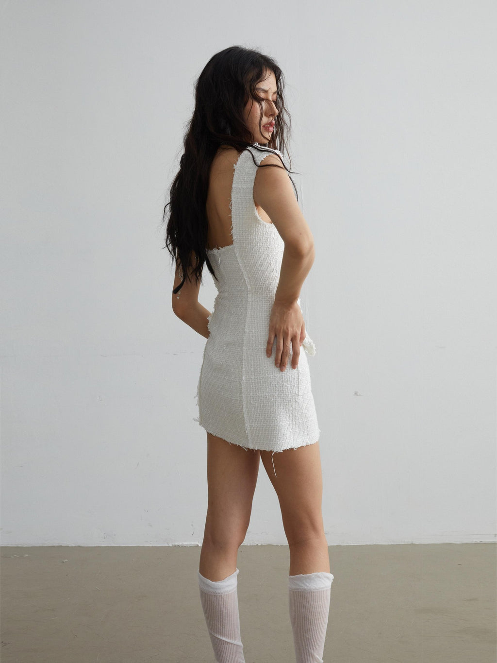 Jnylon studios Pure White Vintage Elegant Tie Detail Sleeveless Women's Slip Mini Dresses