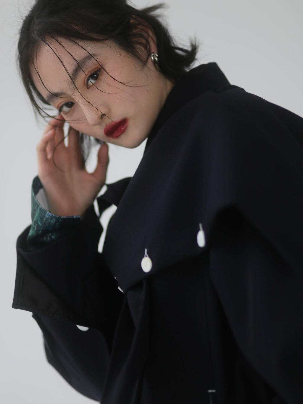 Jnylon studios Rabbit Ear Convertible Color Block Quilted Women's Polyester Trench Coats