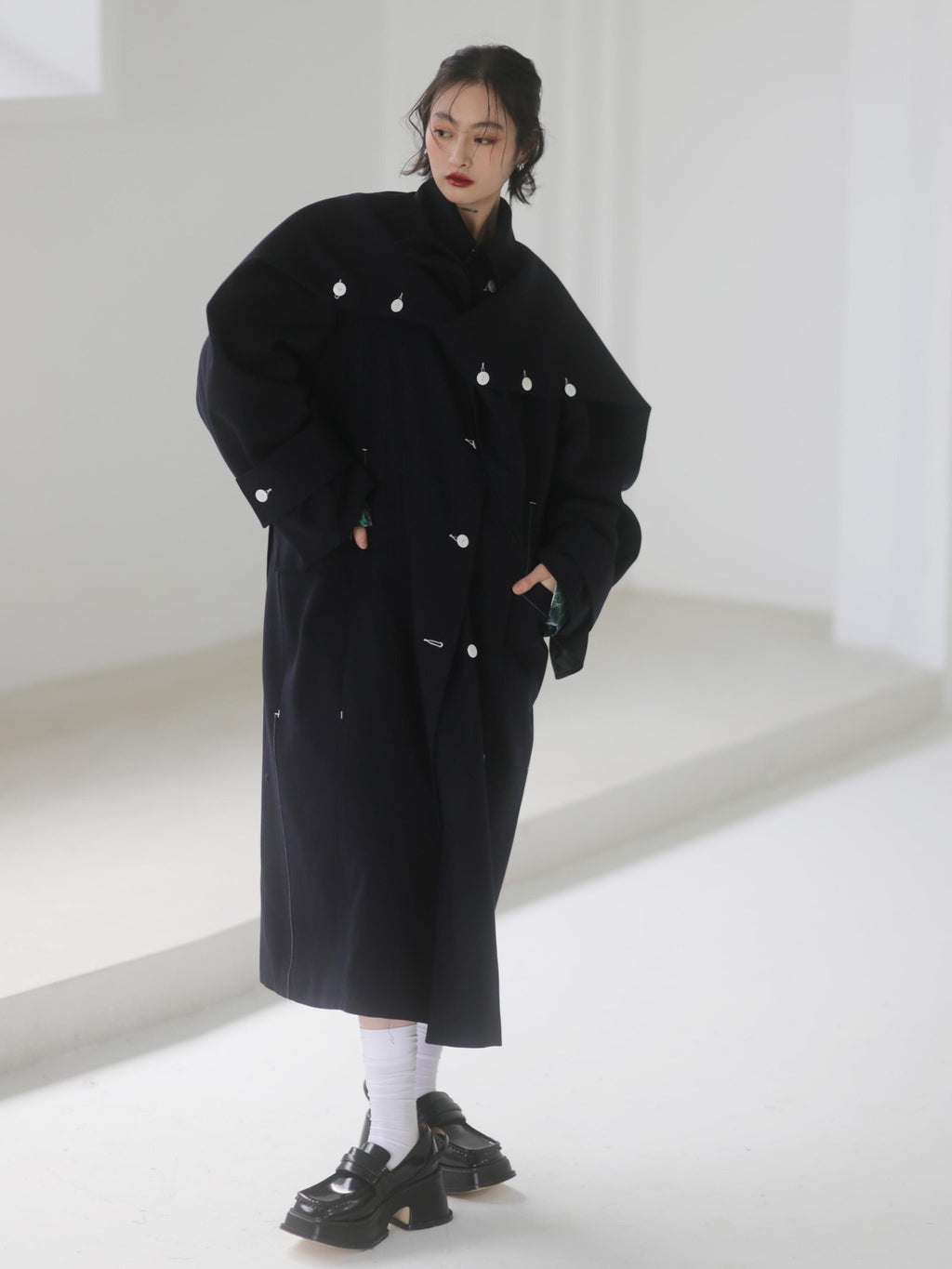 Jnylon studios Rabbit Ear Convertible Color Block Quilted Women's Polyester Trench Coats