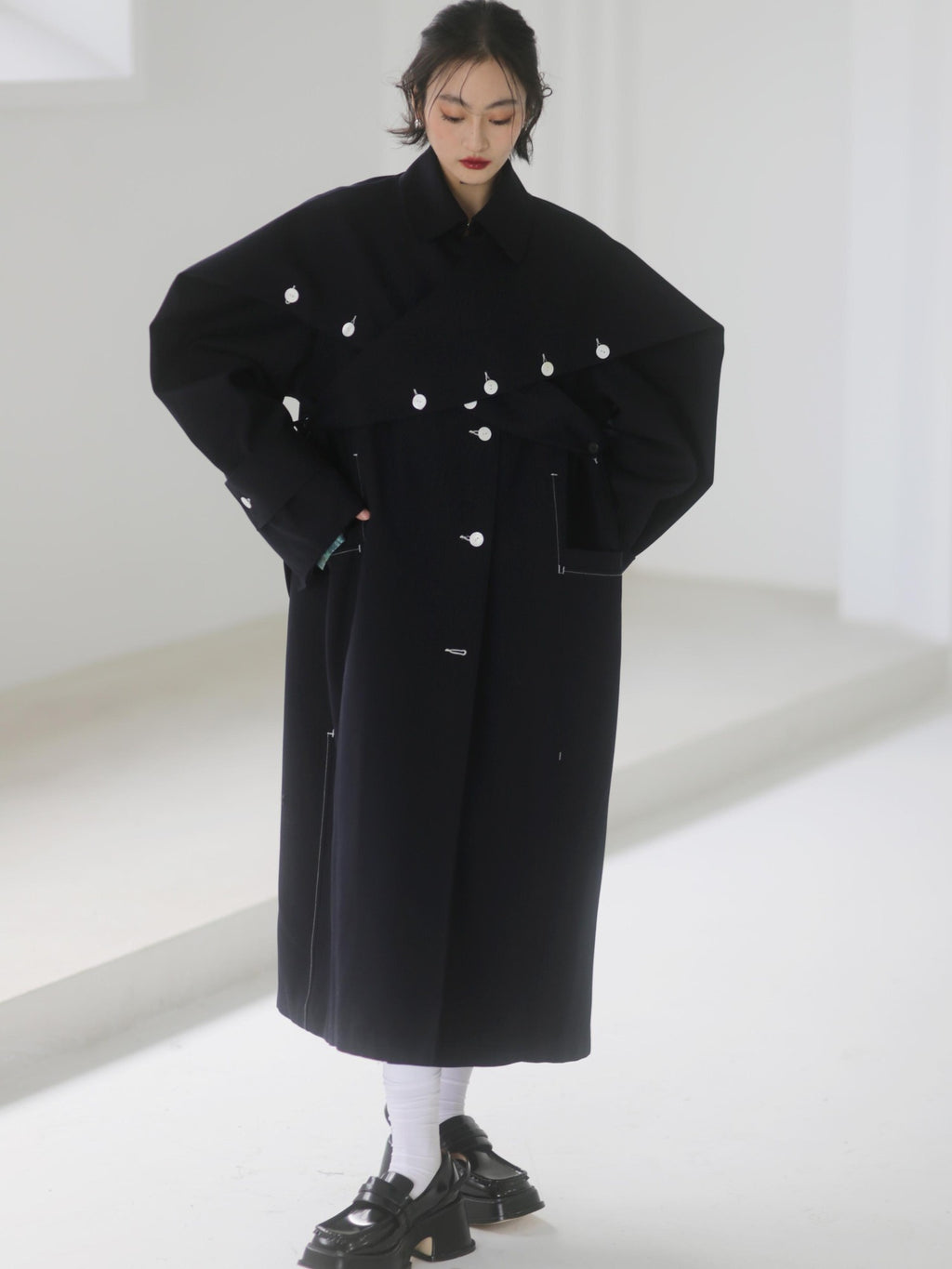 Jnylon studios Rabbit Ear Convertible Color Block Quilted Women's Polyester Trench Coats