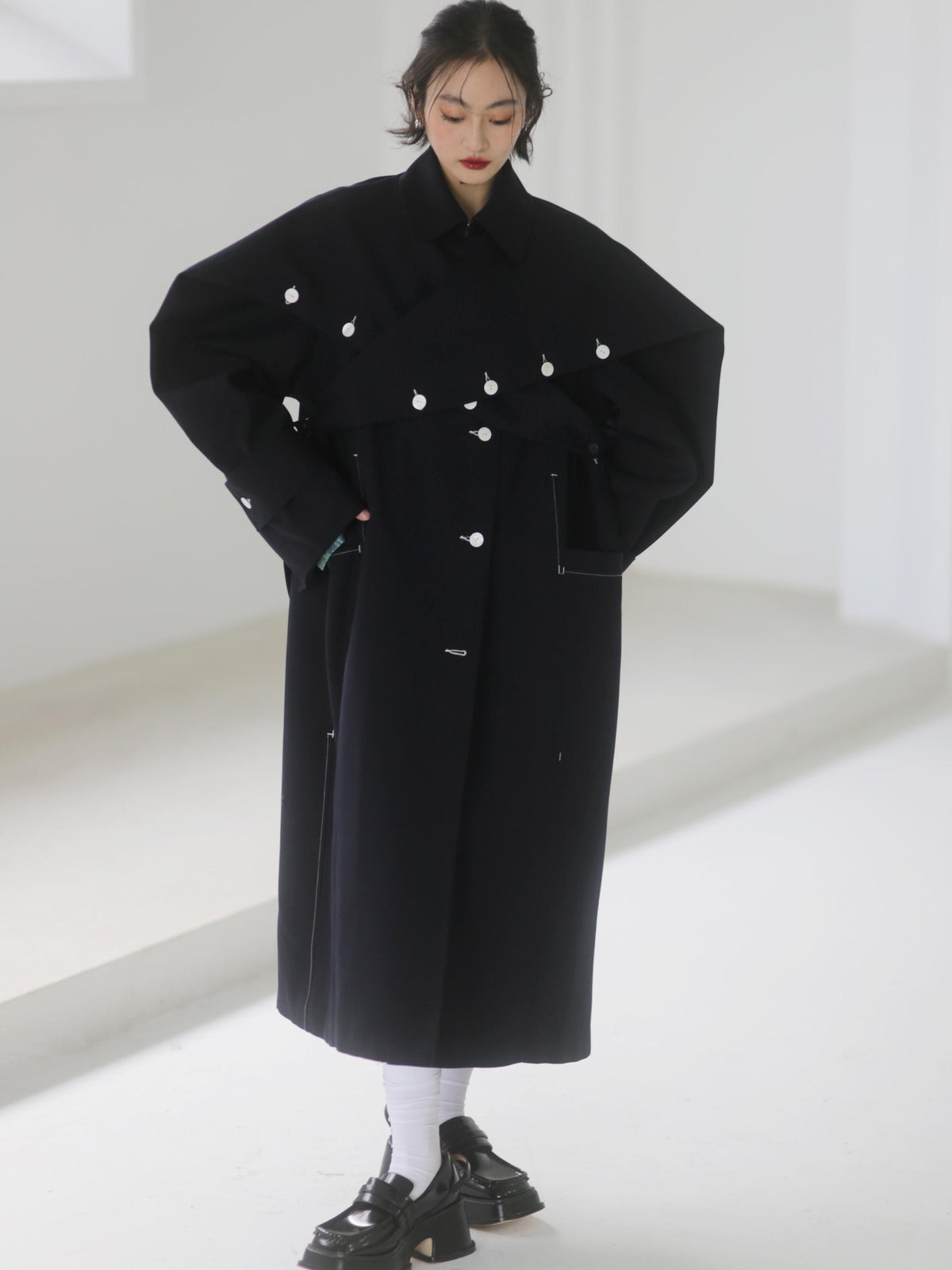 Jnylon studios Rabbit Ear Convertible Color Block Quilted Women's Polyester Trench Coats