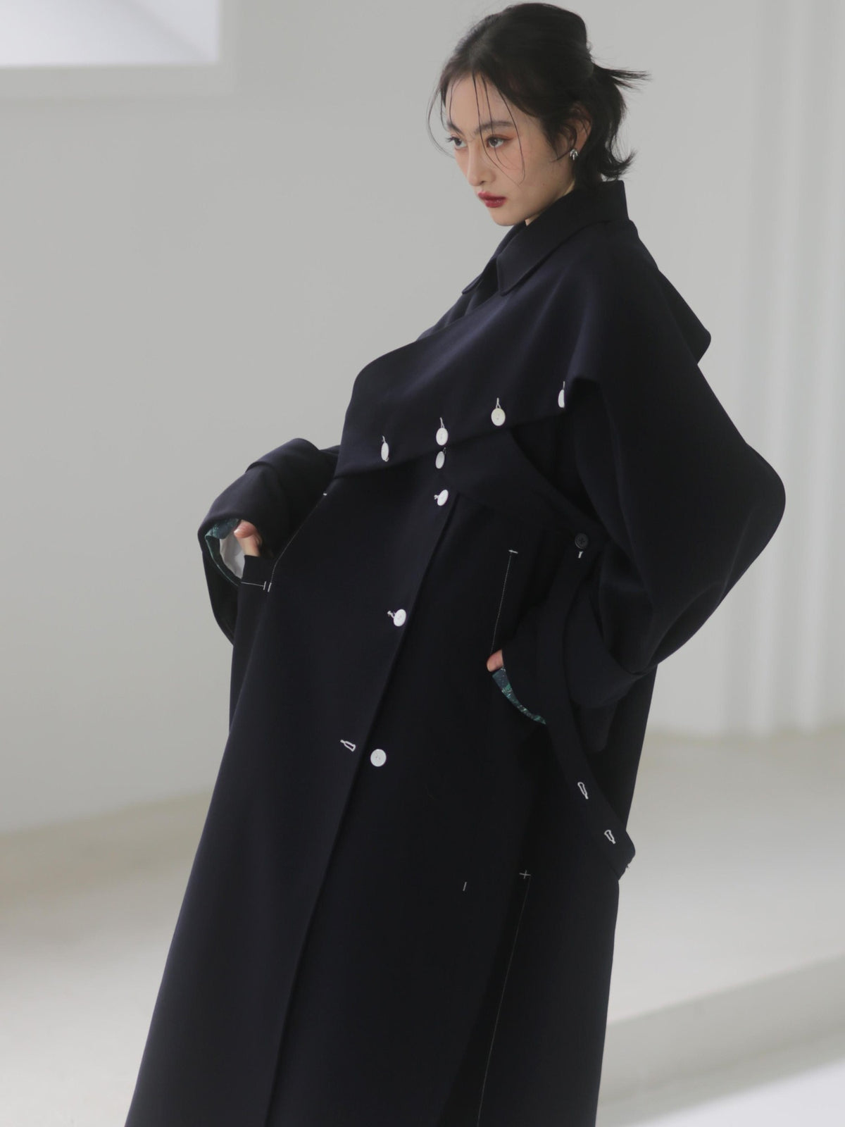 Jnylon studios Rabbit Ear Convertible Color Block Quilted Women's Polyester Trench Coats