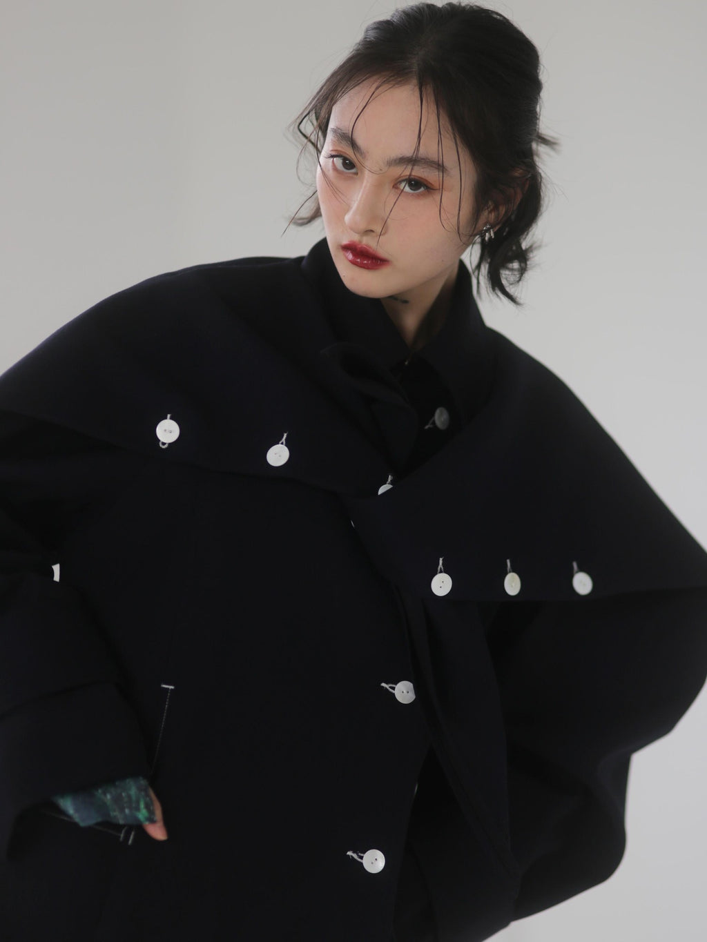 Jnylon studios Rabbit Ear Convertible Color Block Quilted Women's Polyester Trench Coats