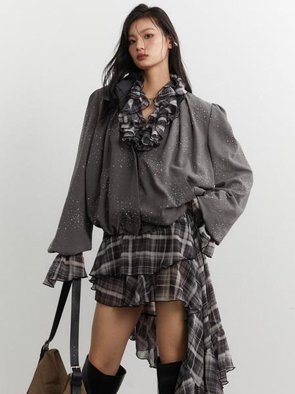 Jnylon studios Retro Disco Rhinestone Pleated Women's Polyester Cropped Jackets