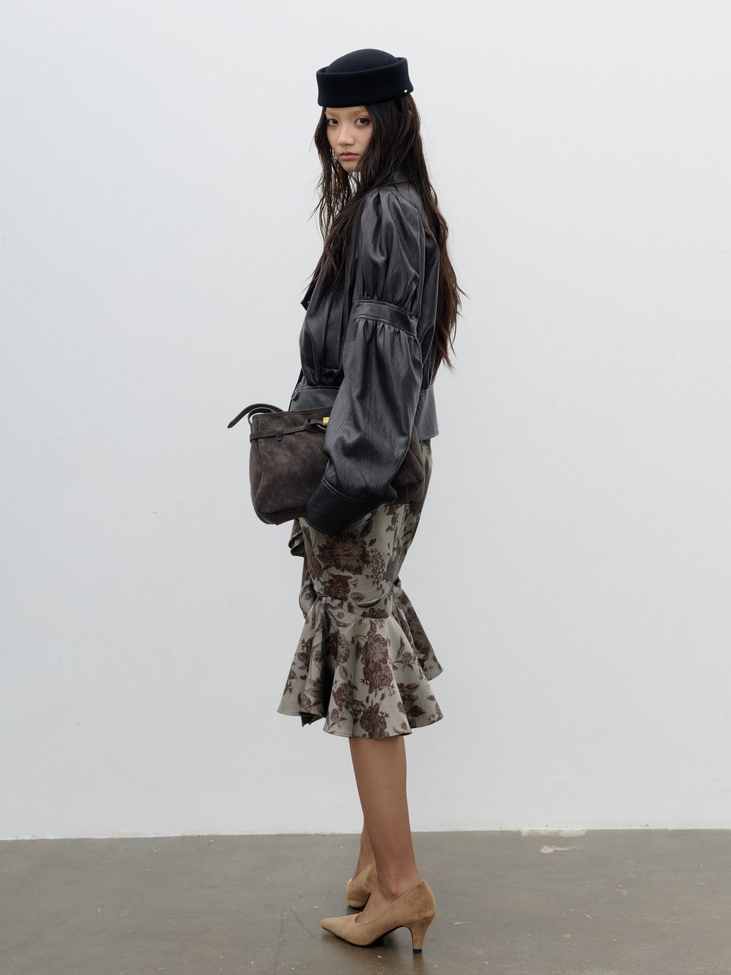 Jnylon studios Retro Puff Sleeve Ruched Cropped Pu Women's Leather Jackets