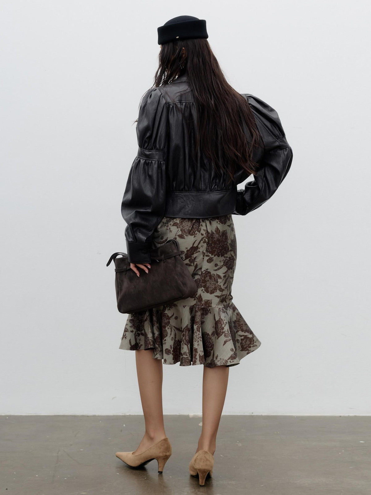 Jnylon studios Retro Puff Sleeve Ruched Cropped Pu Women's Leather Jackets