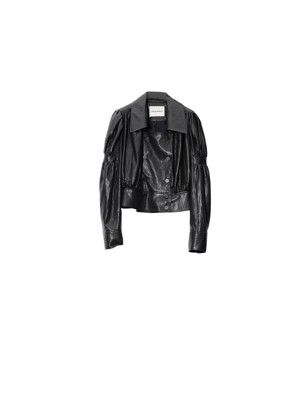 Jnylon studios Retro Puff Sleeve Ruched Cropped Pu Women's Leather Jackets