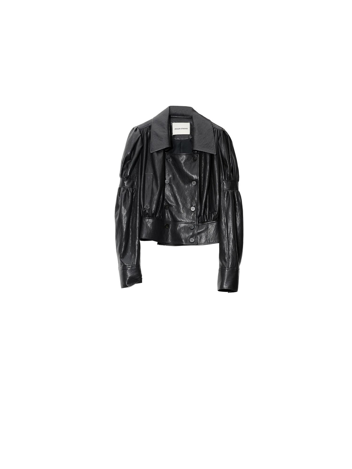 Jnylon studios Retro Puff Sleeve Ruched Cropped Pu Women's Leather Jackets