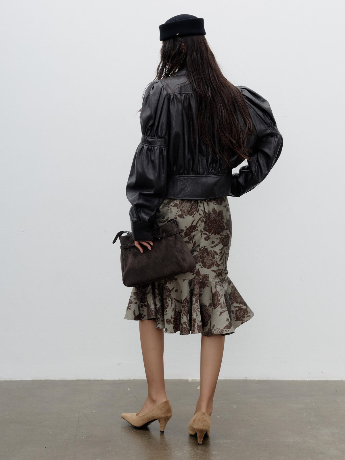 Jnylon studios Retro Puff Sleeve Ruched Cropped Pu Women's Leather Jackets