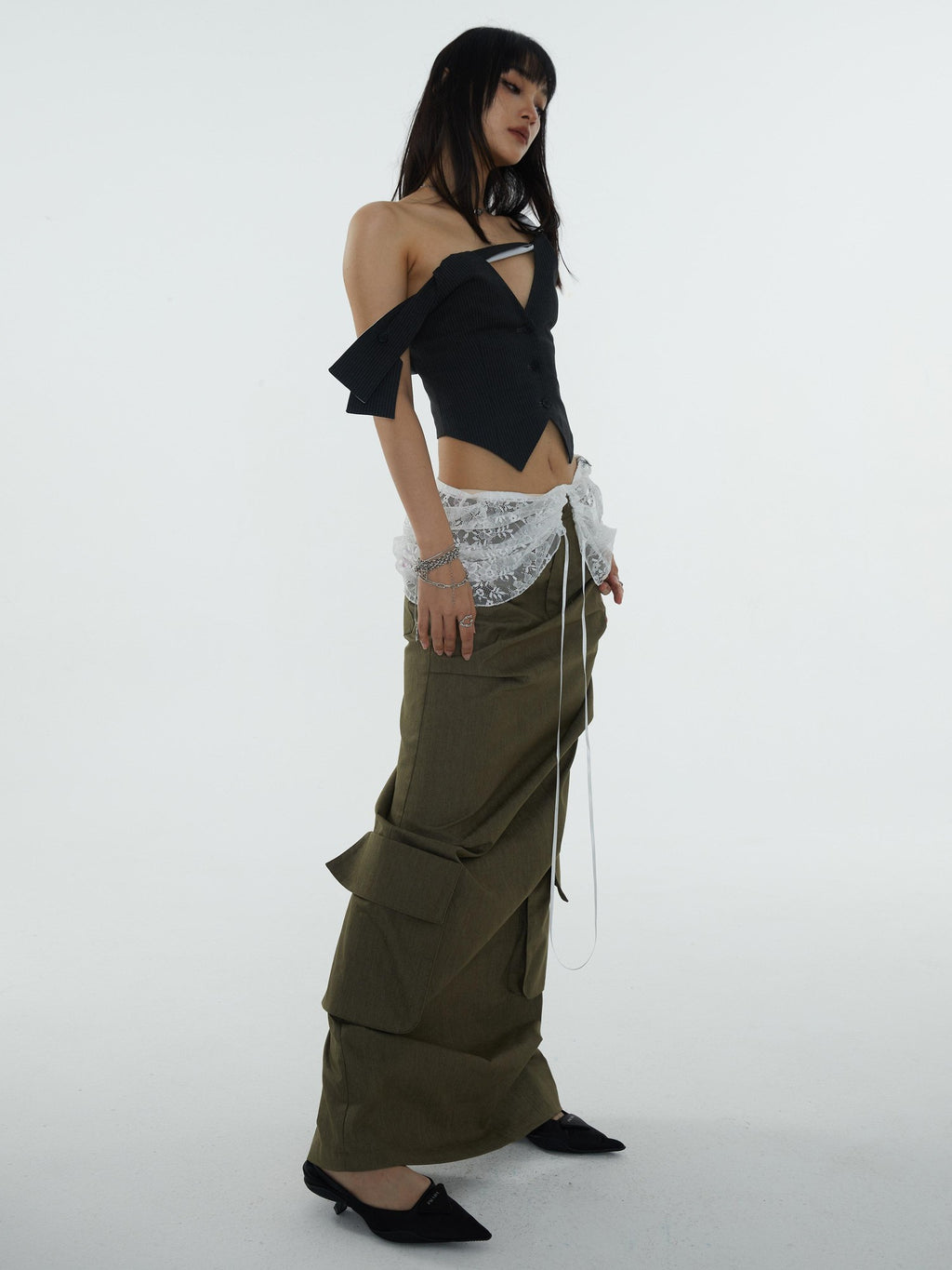 Jnylon studios Retro Stripe Asymmetrical Twist Knot Cutout Backless Tie Women's Tank Tops