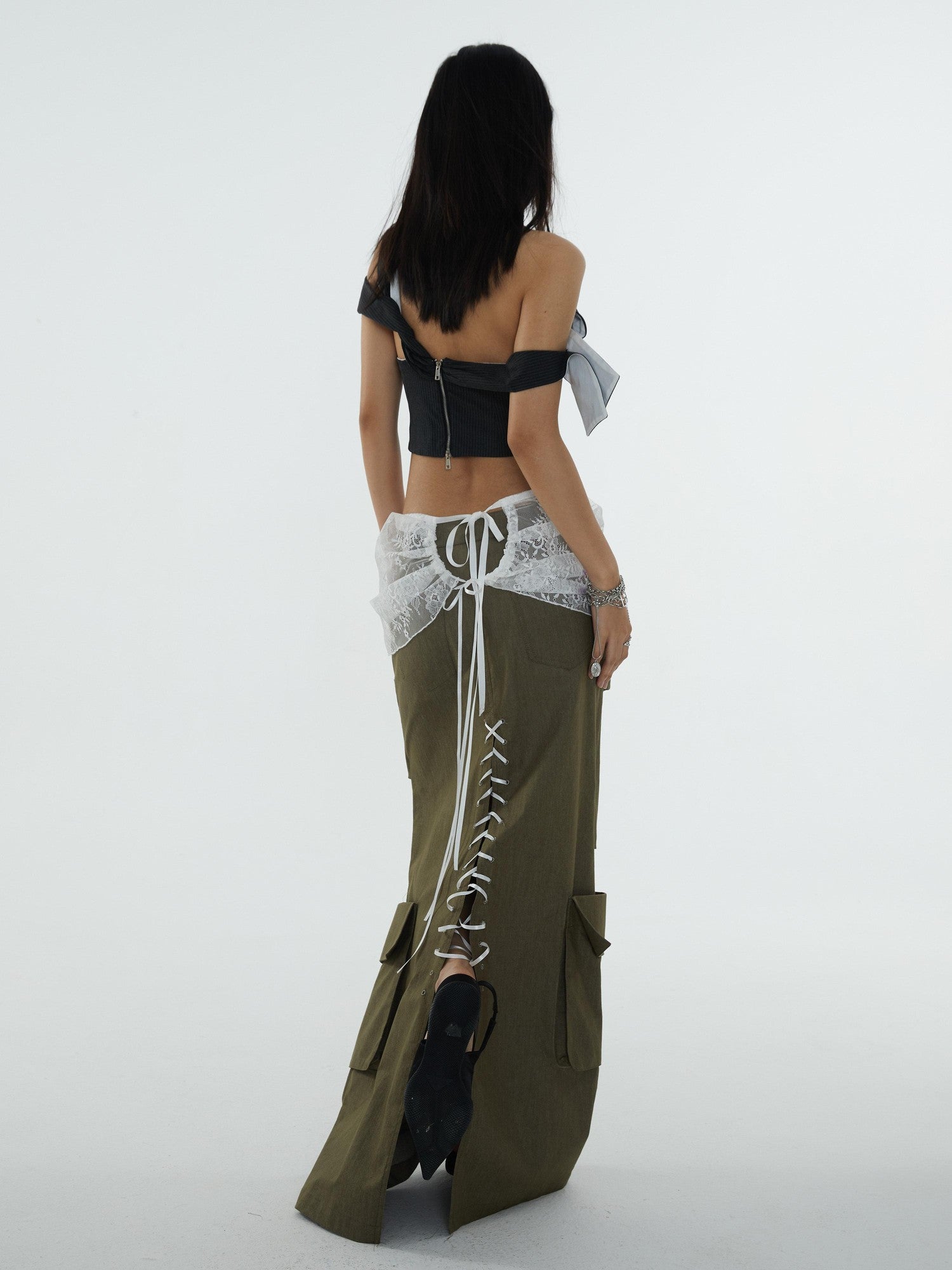 Jnylon studios Retro Stripe Asymmetrical Twist Knot Cutout Backless Tie Women's Tank Tops