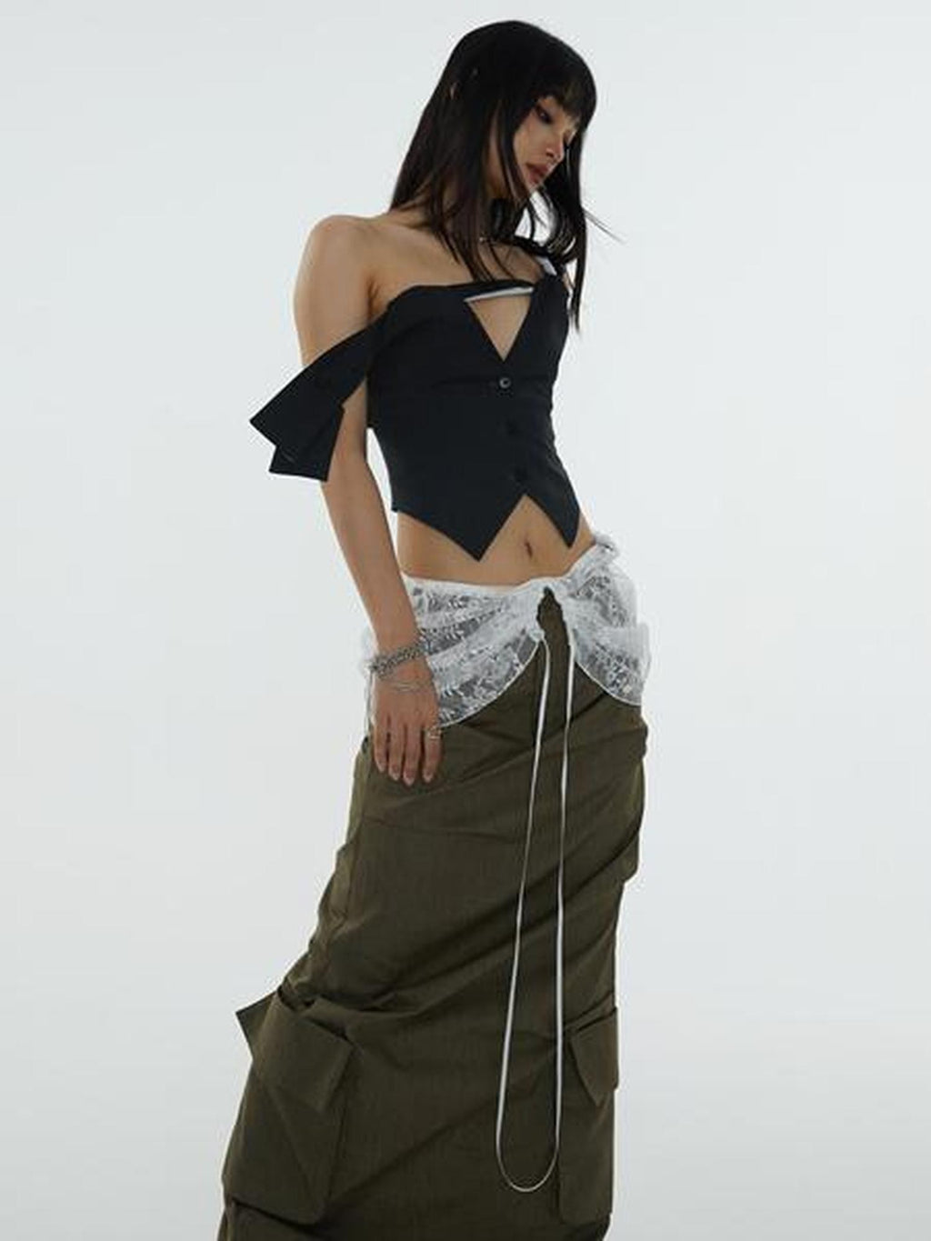 Jnylon studios Retro Stripe Asymmetrical Twist Knot Cutout Backless Tie Women's Tank Tops