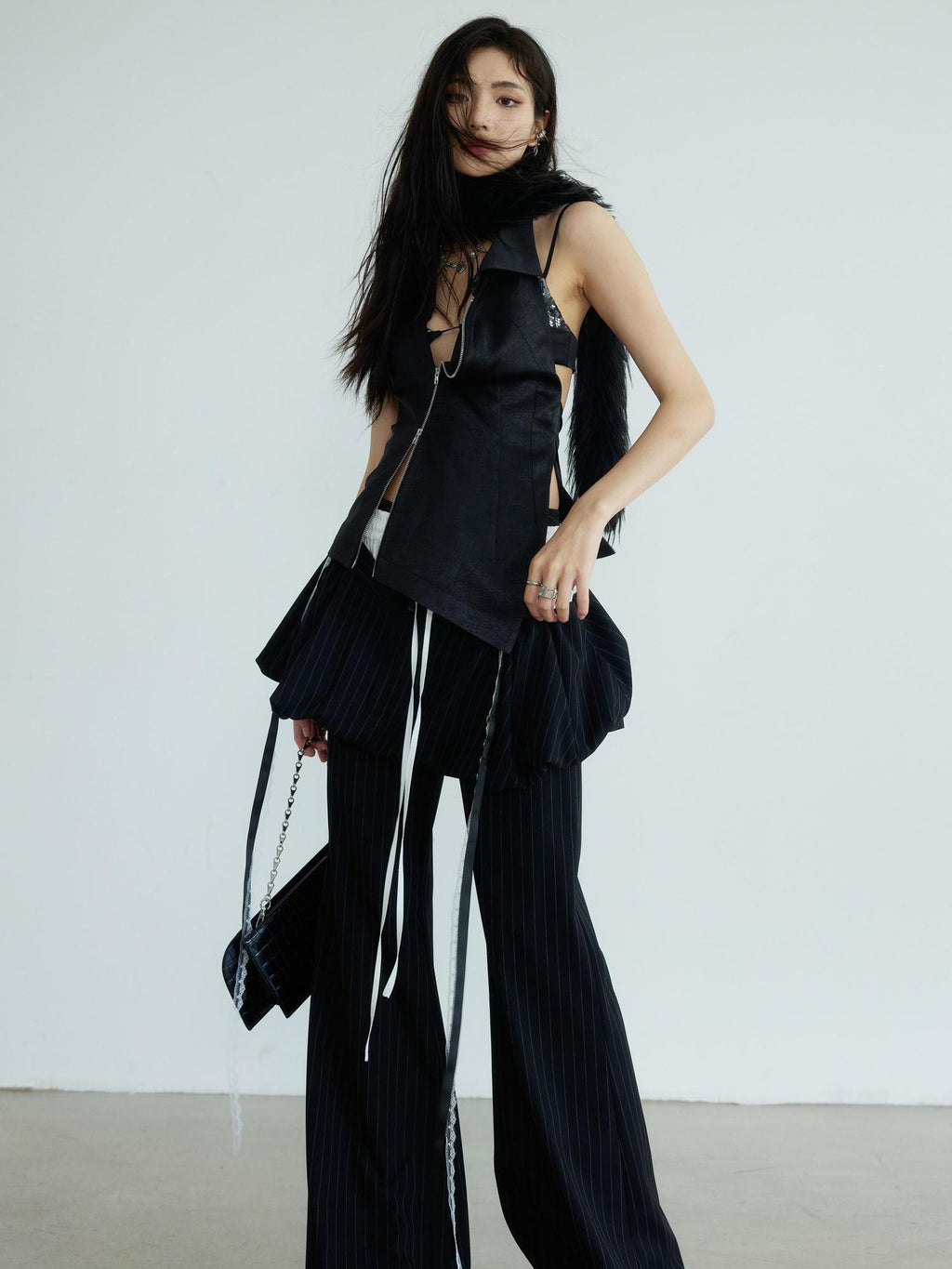 Jnylon studios Retro Y2k Ballet Bubble Hem Two Piece Convertible Women's Polyester Bootcut Pants