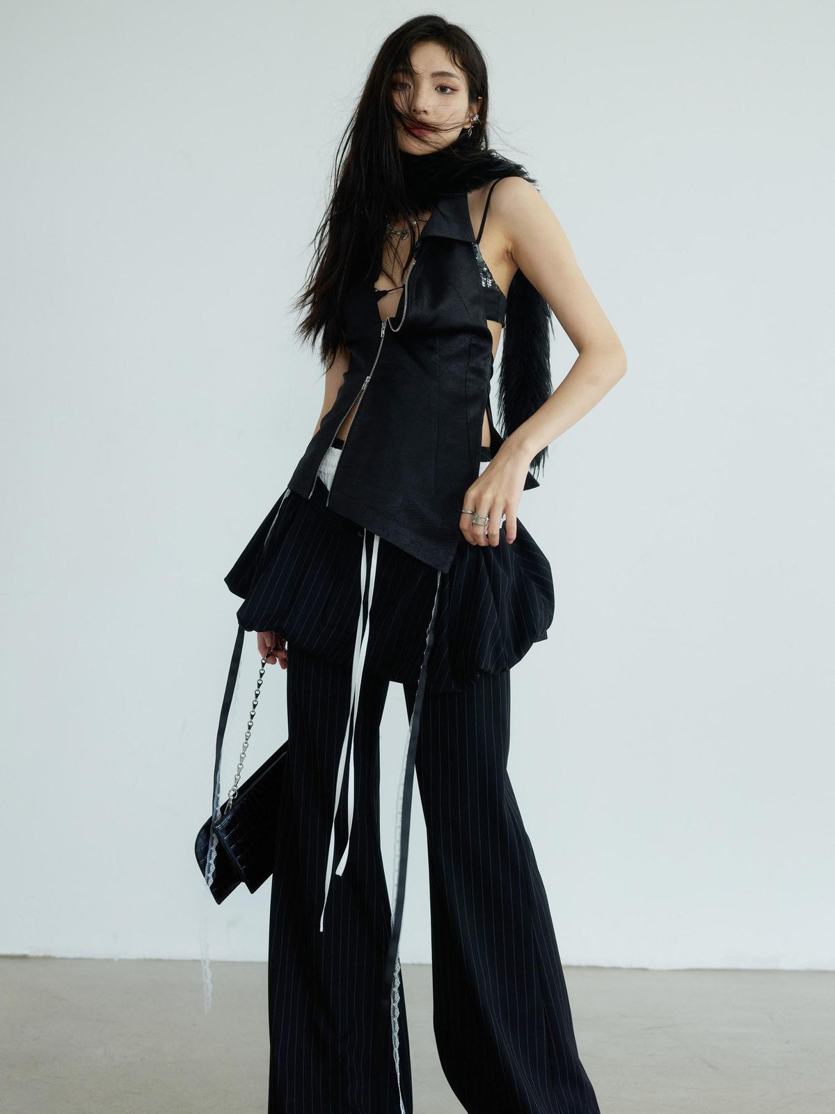 Jnylon studios Retro Y2k Ballet Bubble Hem Two Piece Convertible Women's Polyester Bootcut Pants