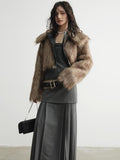 Jnylon studios Reversible Faux Fur Vintage Hooded Loose Short Women's Waxed Pu Leather Jackets