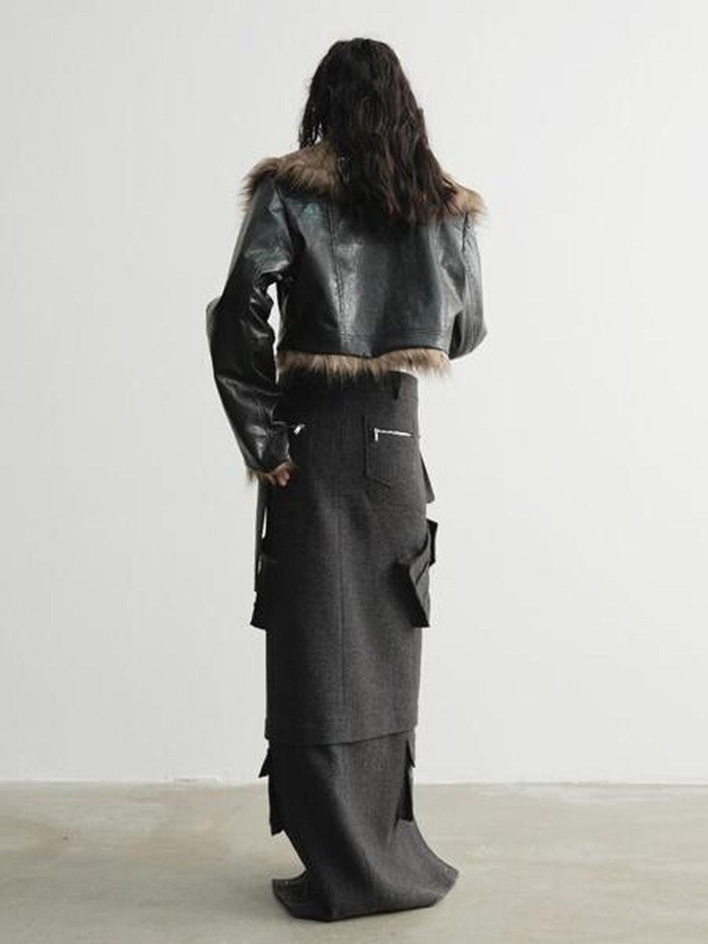 Jnylon studios Reversible Faux Fur Vintage Hooded Loose Short Women's Waxed Pu Leather Jackets
