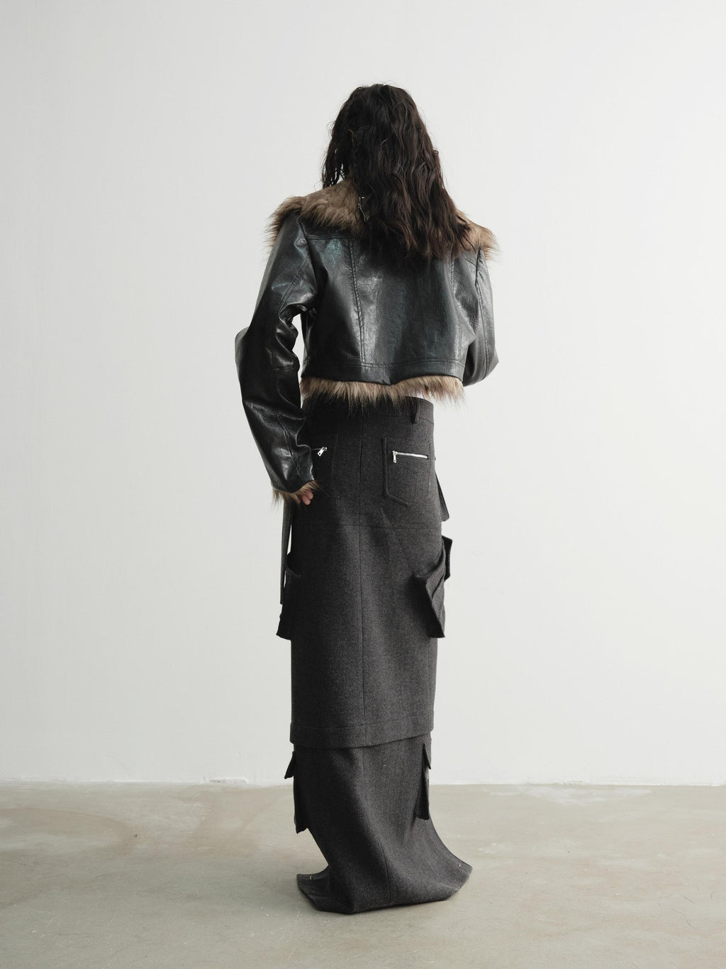 Jnylon studios Reversible Faux Fur Vintage Hooded Loose Short Women's Waxed Pu Leather Jackets