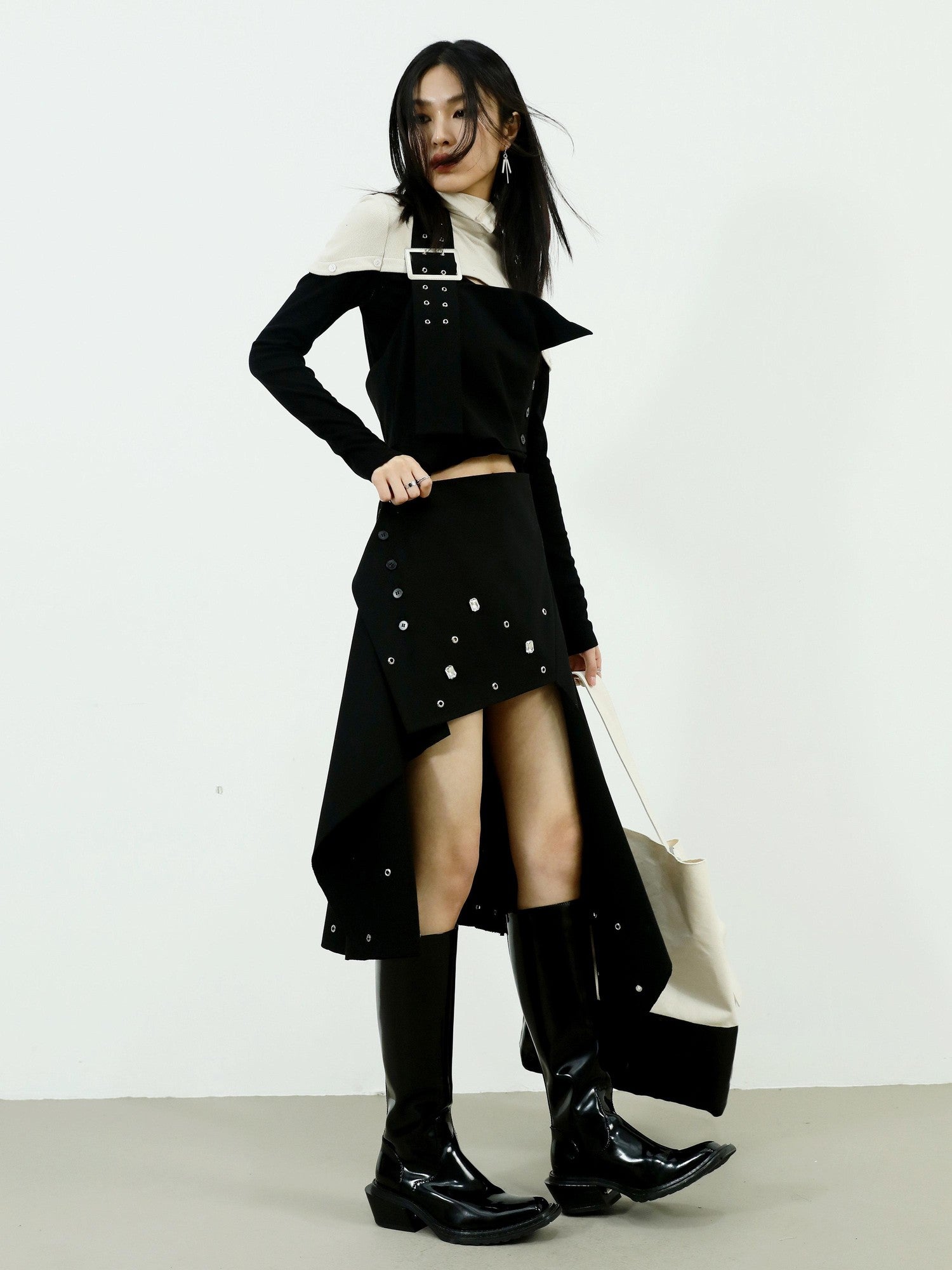 Jnylon studios Rhinestone Studded Punk Fairy Two Way Asymmetrical Women's Halter Midi Dresses