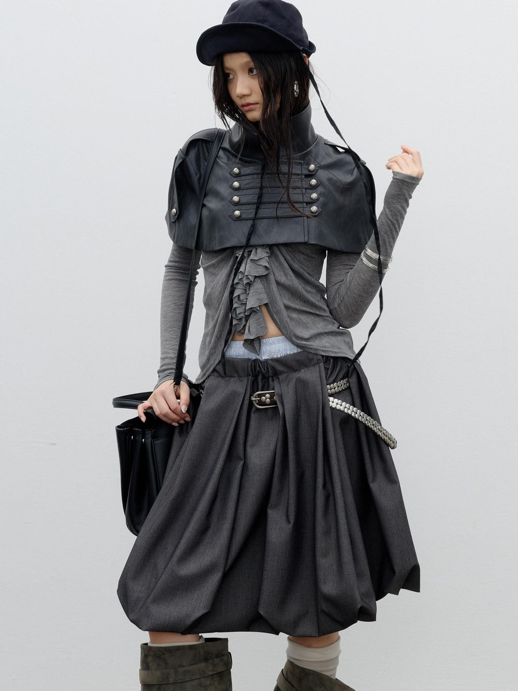 Jnylon studios Romantic Napoleonic Double Breasted Cape Pu Women's Leather Jackets