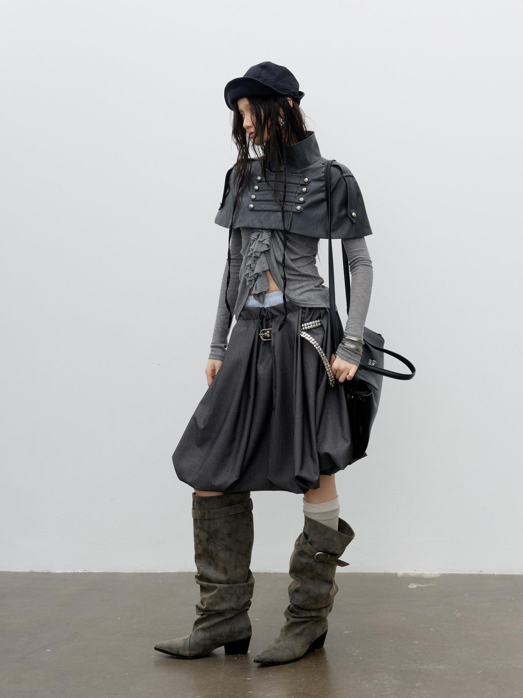 Jnylon studios Romantic Napoleonic Double Breasted Cape Pu Women's Leather Jackets