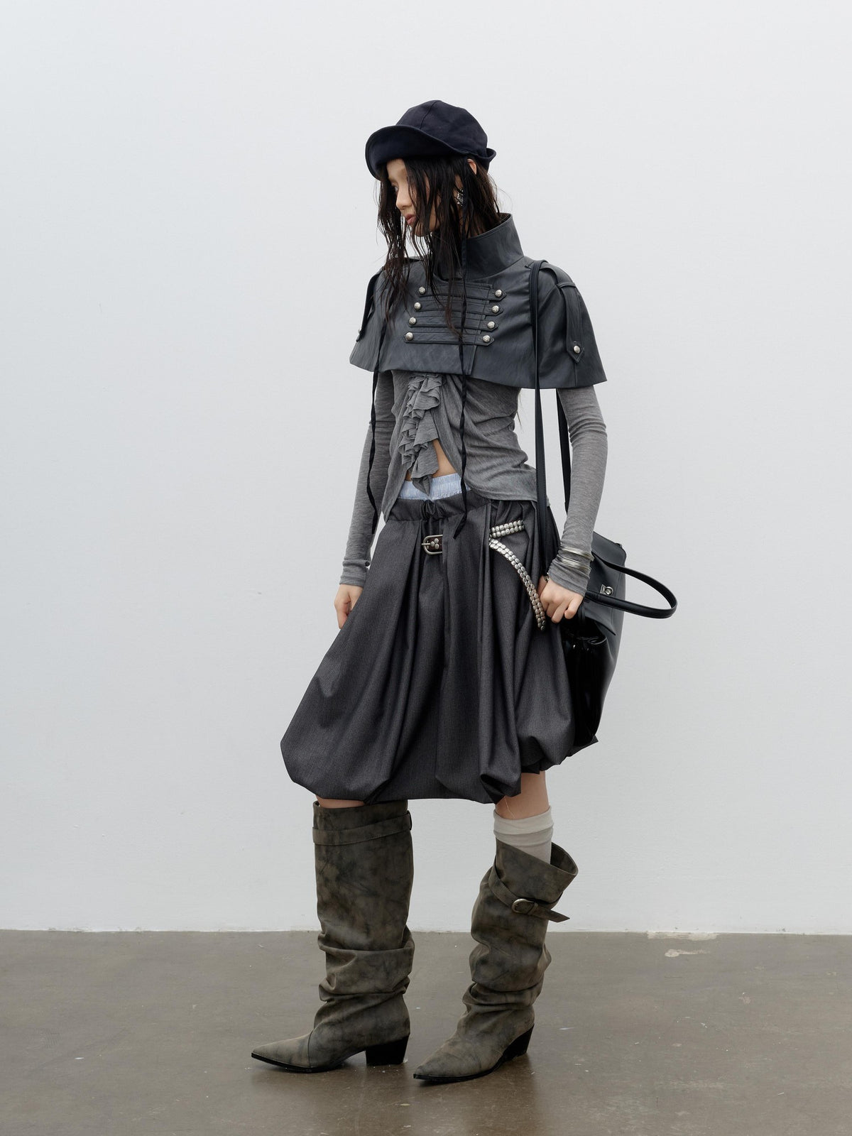 Jnylon studios Romantic Napoleonic Double Breasted Cape Pu Women's Leather Jackets