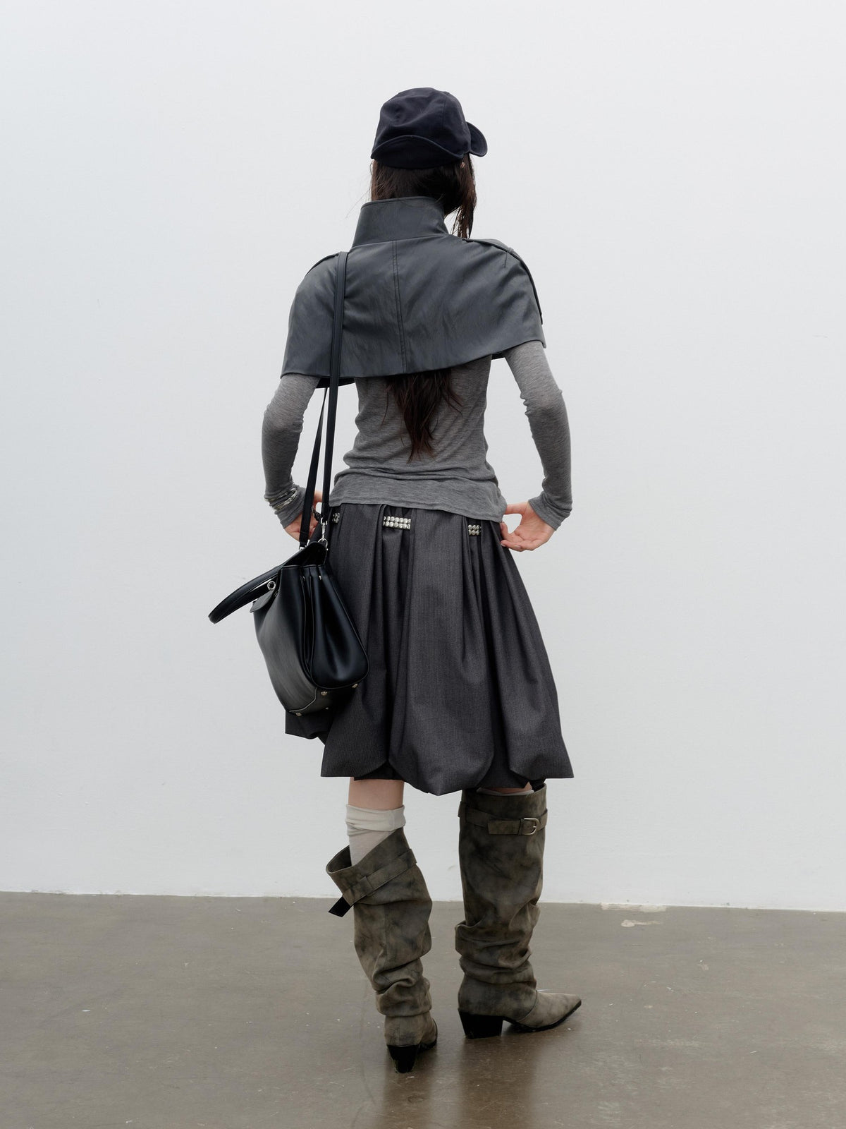 Jnylon studios Romantic Napoleonic Double Breasted Cape Pu Women's Leather Jackets