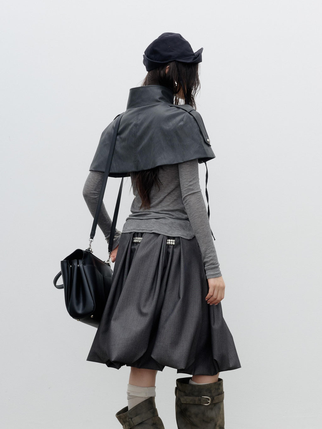 Jnylon studios Romantic Napoleonic Double Breasted Cape Pu Women's Leather Jackets
