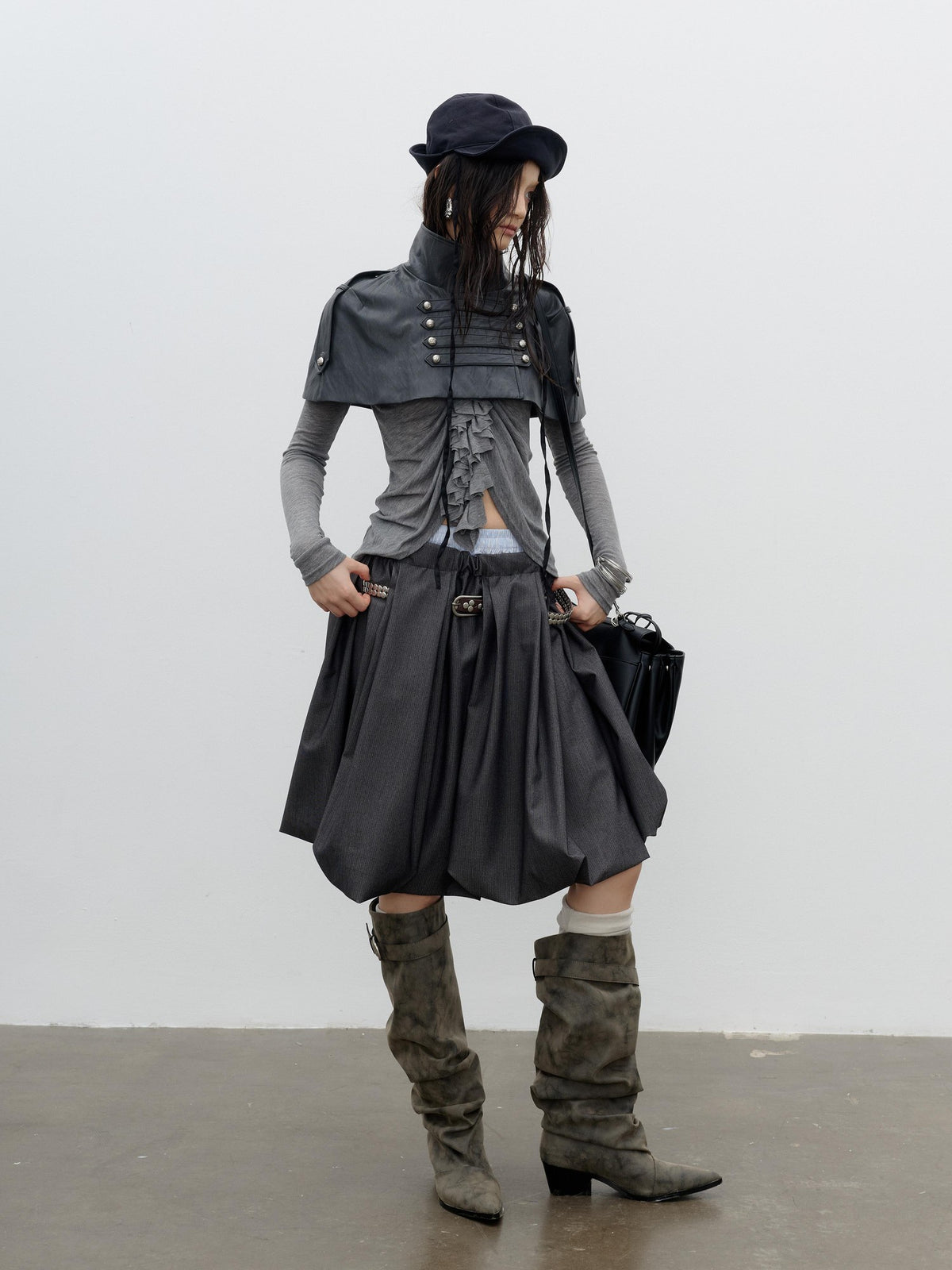 Jnylon studios Romantic Napoleonic Double Breasted Cape Pu Women's Leather Jackets