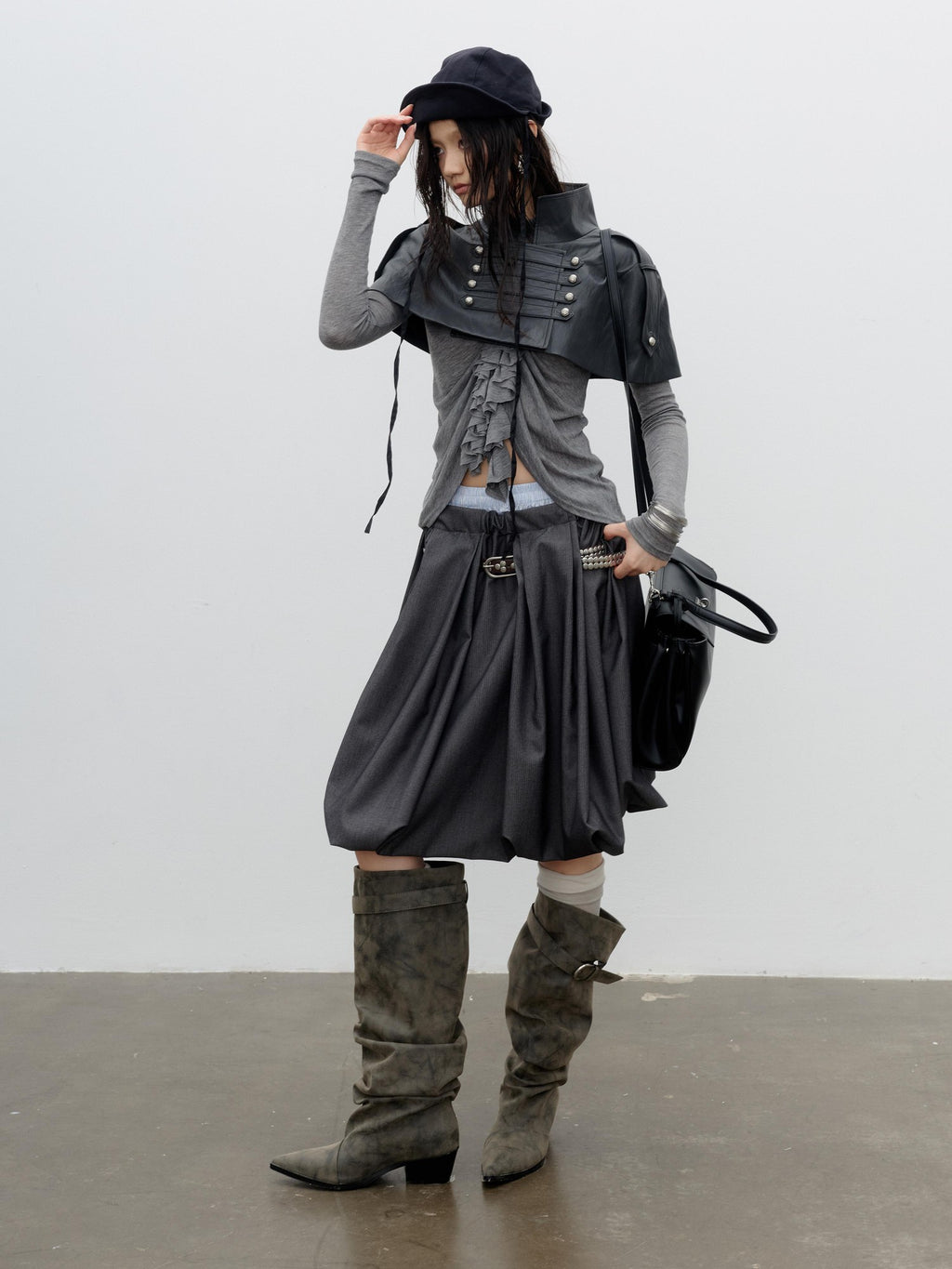 Jnylon studios Romantic Napoleonic Double Breasted Cape Pu Women's Leather Jackets