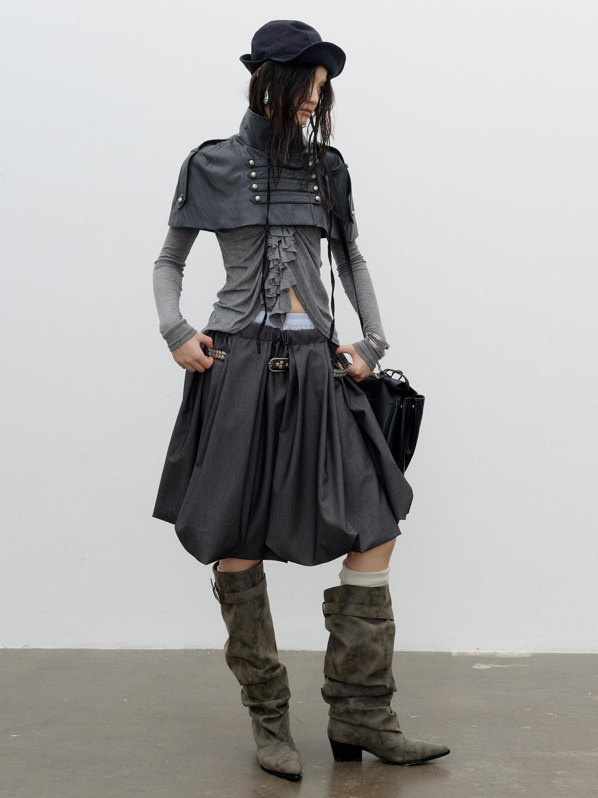 Jnylon studios Romantic Napoleonic Double Breasted Cape Pu Women's Leather Jackets
