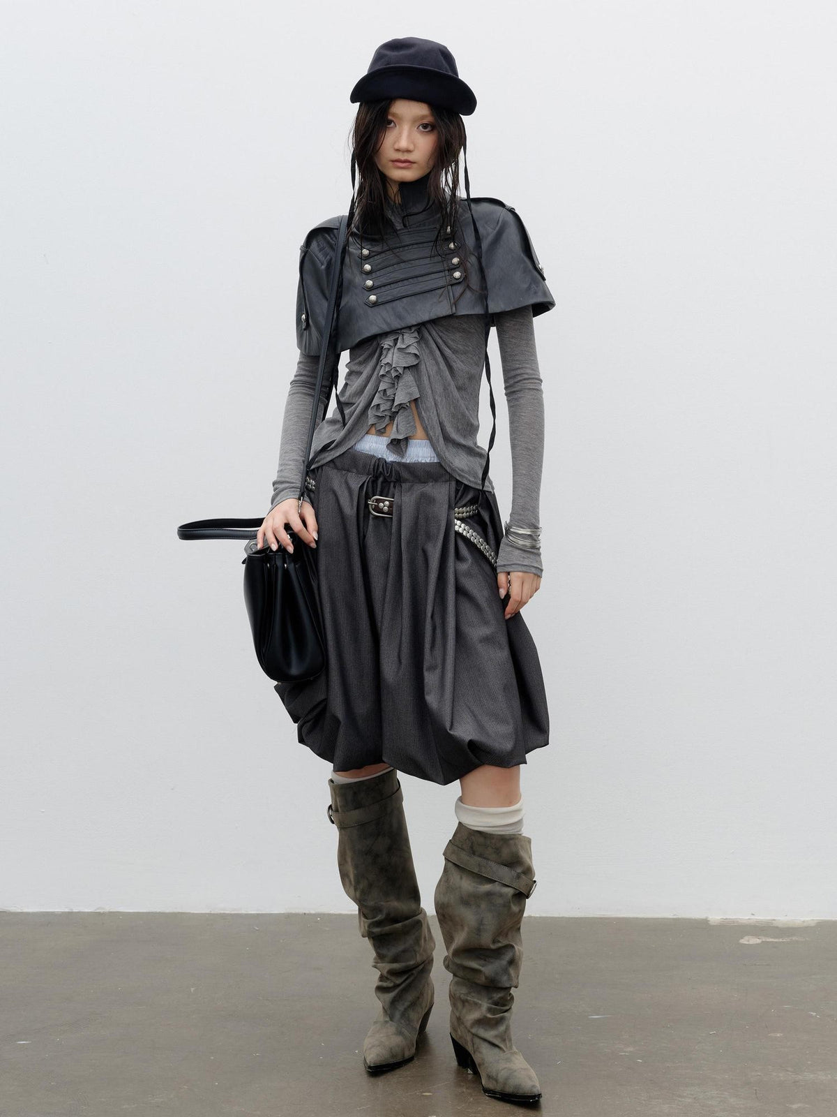 Jnylon studios Romantic Napoleonic Double Breasted Cape Pu Women's Leather Jackets