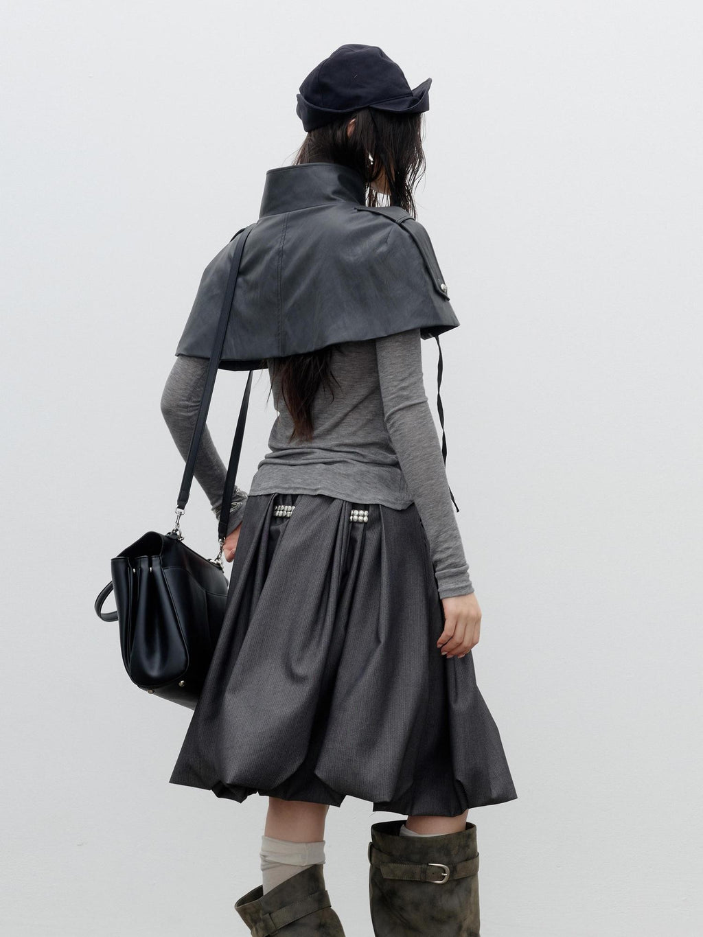 Jnylon studios Romantic Napoleonic Double Breasted Cape Pu Women's Leather Jackets