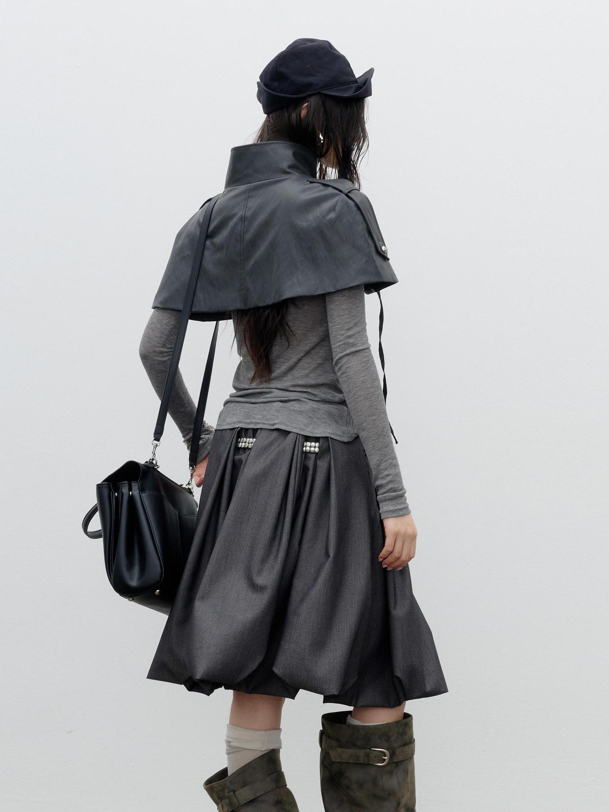 Jnylon studios Romantic Napoleonic Double Breasted Cape Pu Women's Leather Jackets