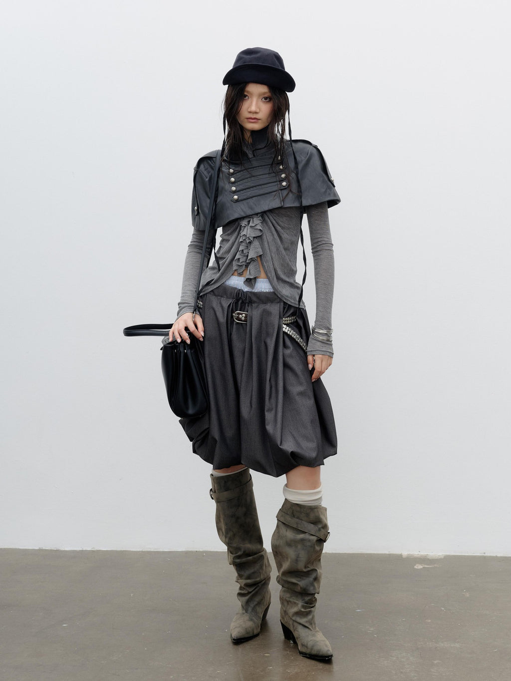 Jnylon studios Romantic Napoleonic Double Breasted Cape Pu Women's Leather Jackets