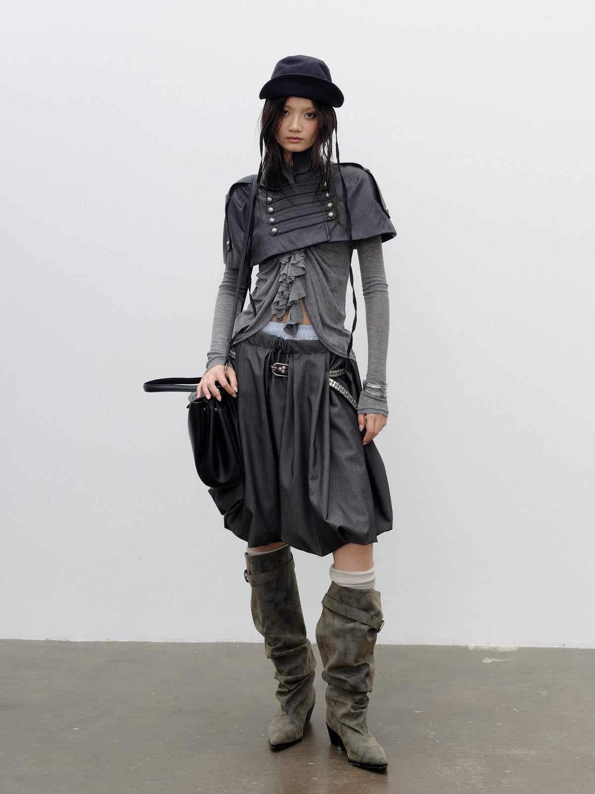 Jnylon studios Romantic Napoleonic Double Breasted Cape Pu Women's Leather Jackets