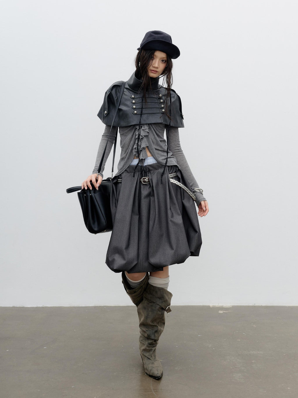 Jnylon studios Romantic Napoleonic Double Breasted Cape Pu Women's Leather Jackets